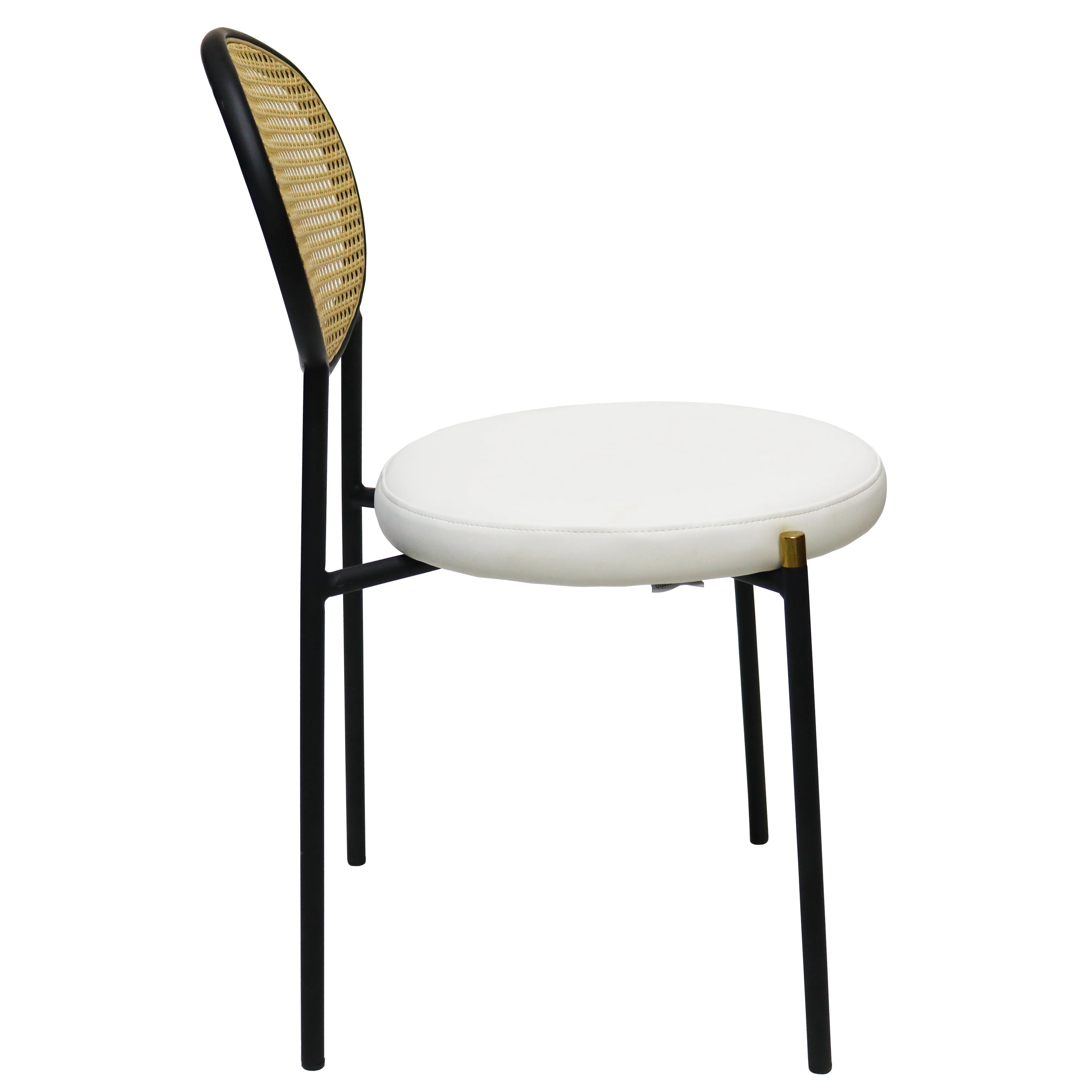 Euston Modern Wicker Dining Chair with Black Frame and Leather Seat in White