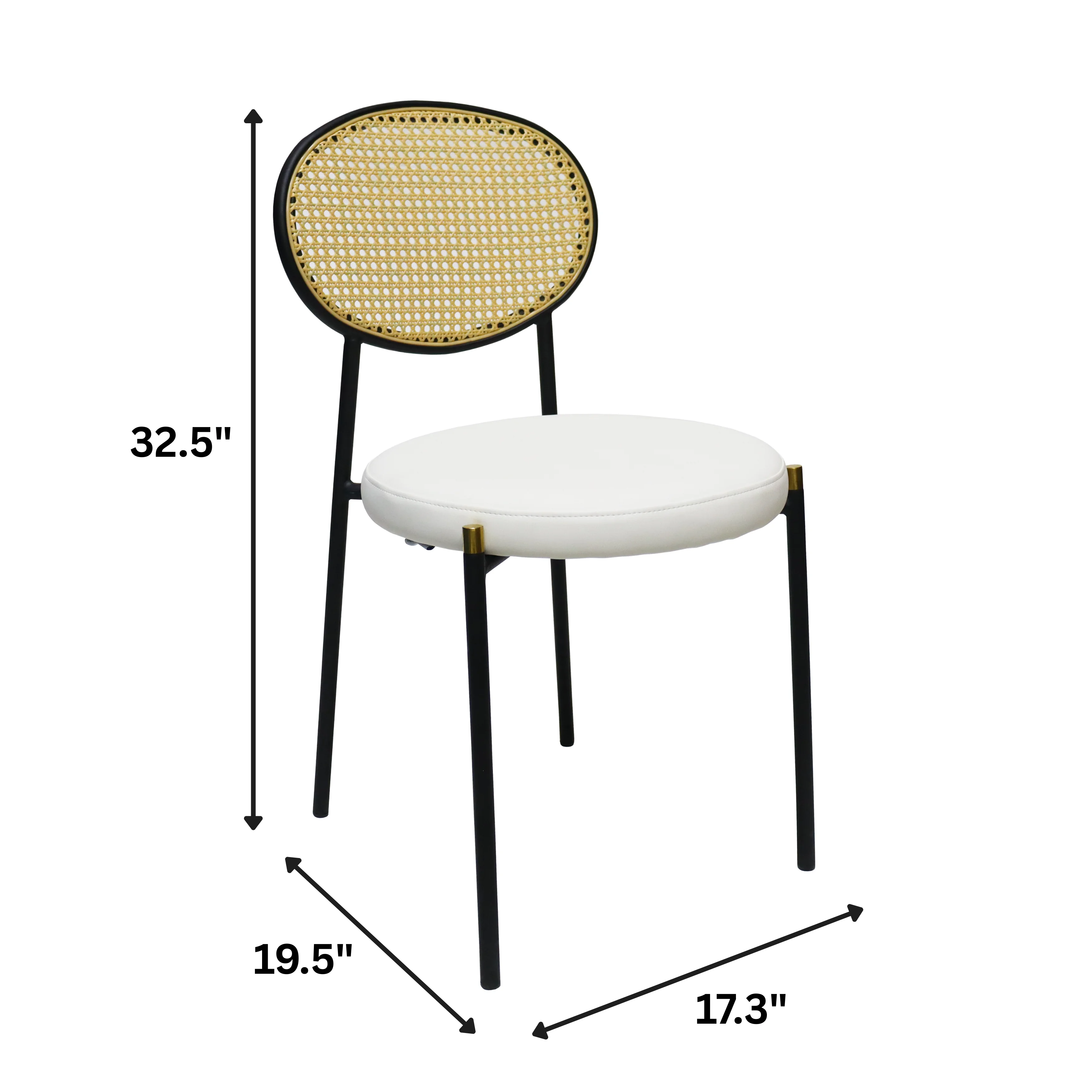 Euston Modern Wicker Dining Chair with Black Frame and Leather Seat in White