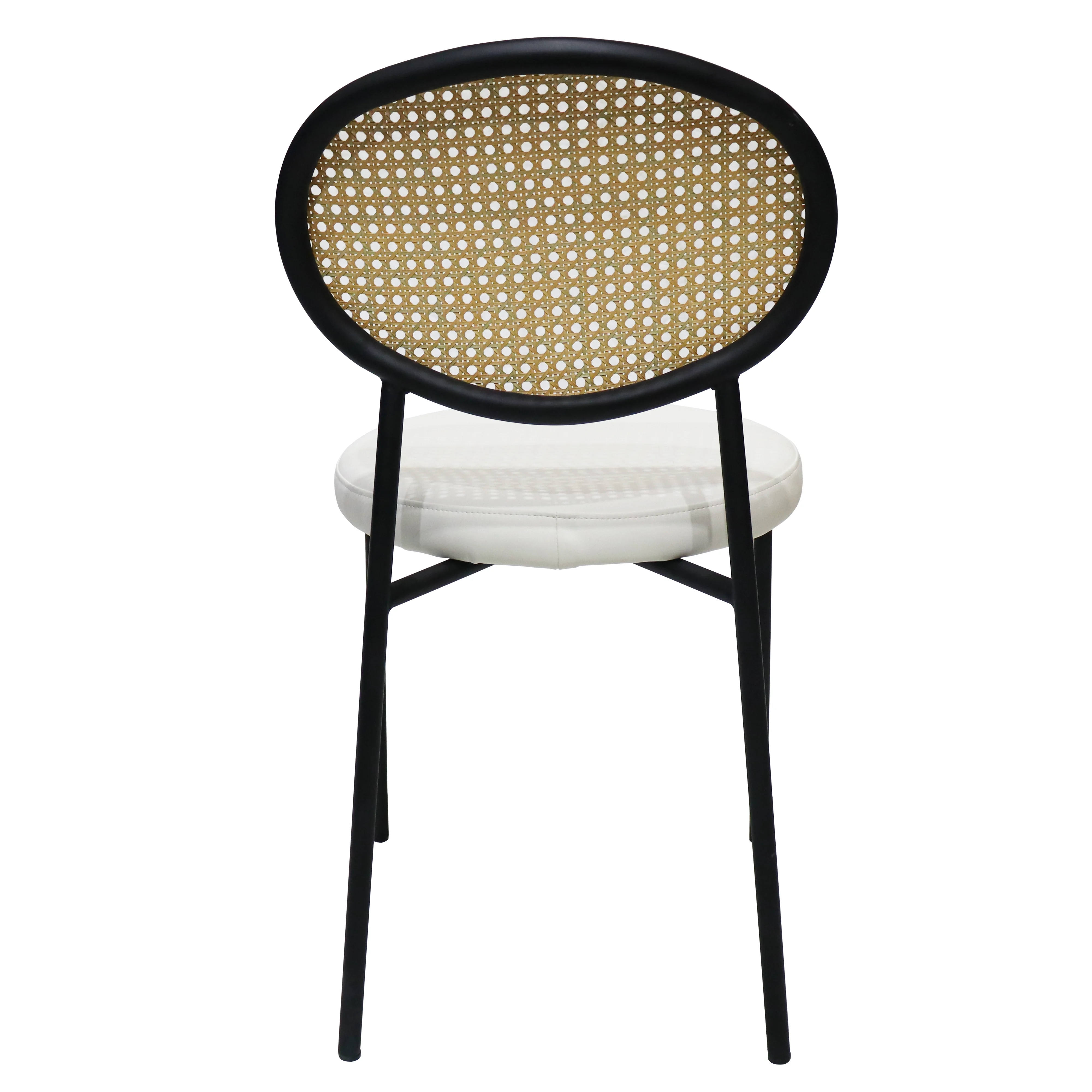 Euston Modern Wicker Dining Chair with Black Frame and Leather Seat in White