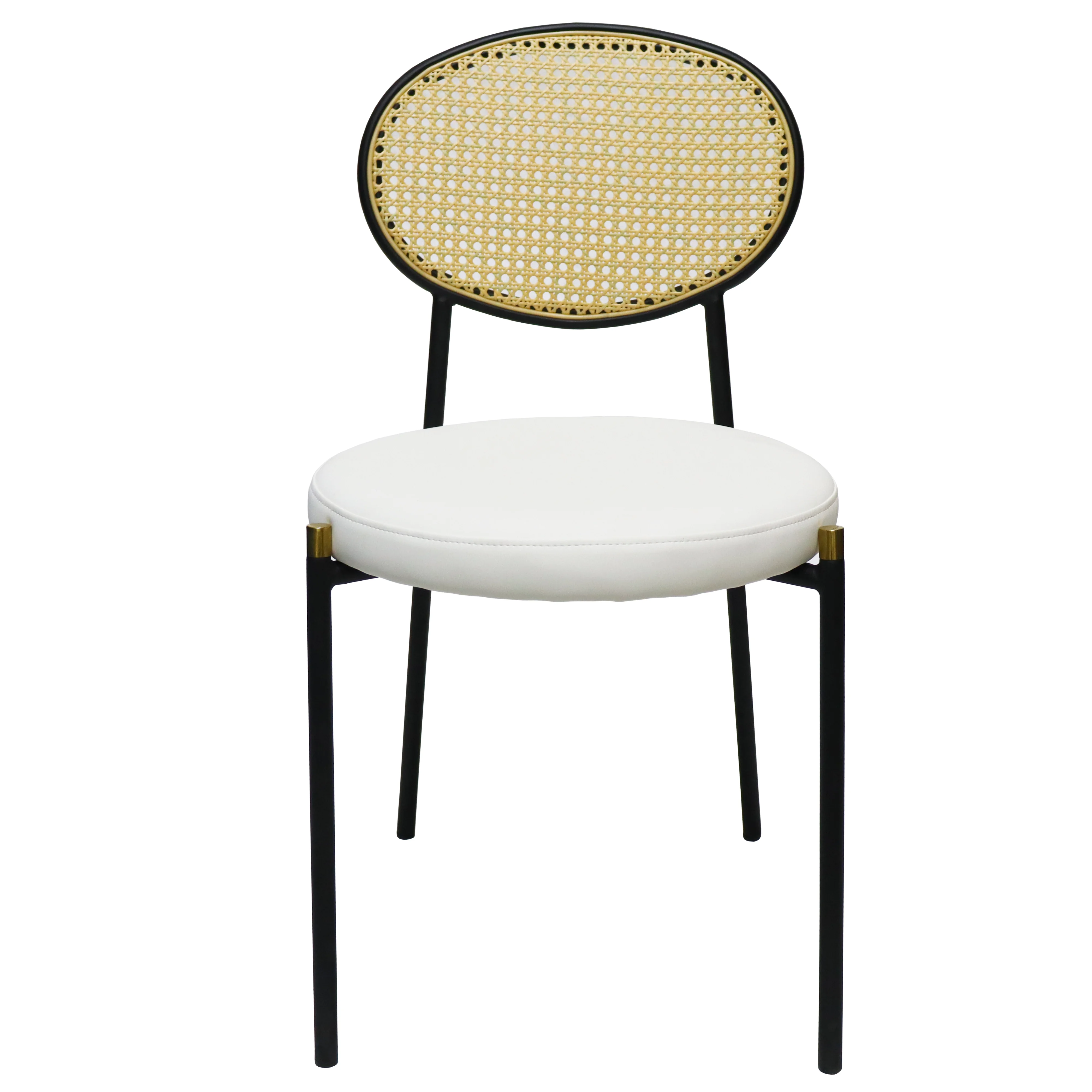 Euston Modern Wicker Dining Chair with Black Frame and Leather Seat in White