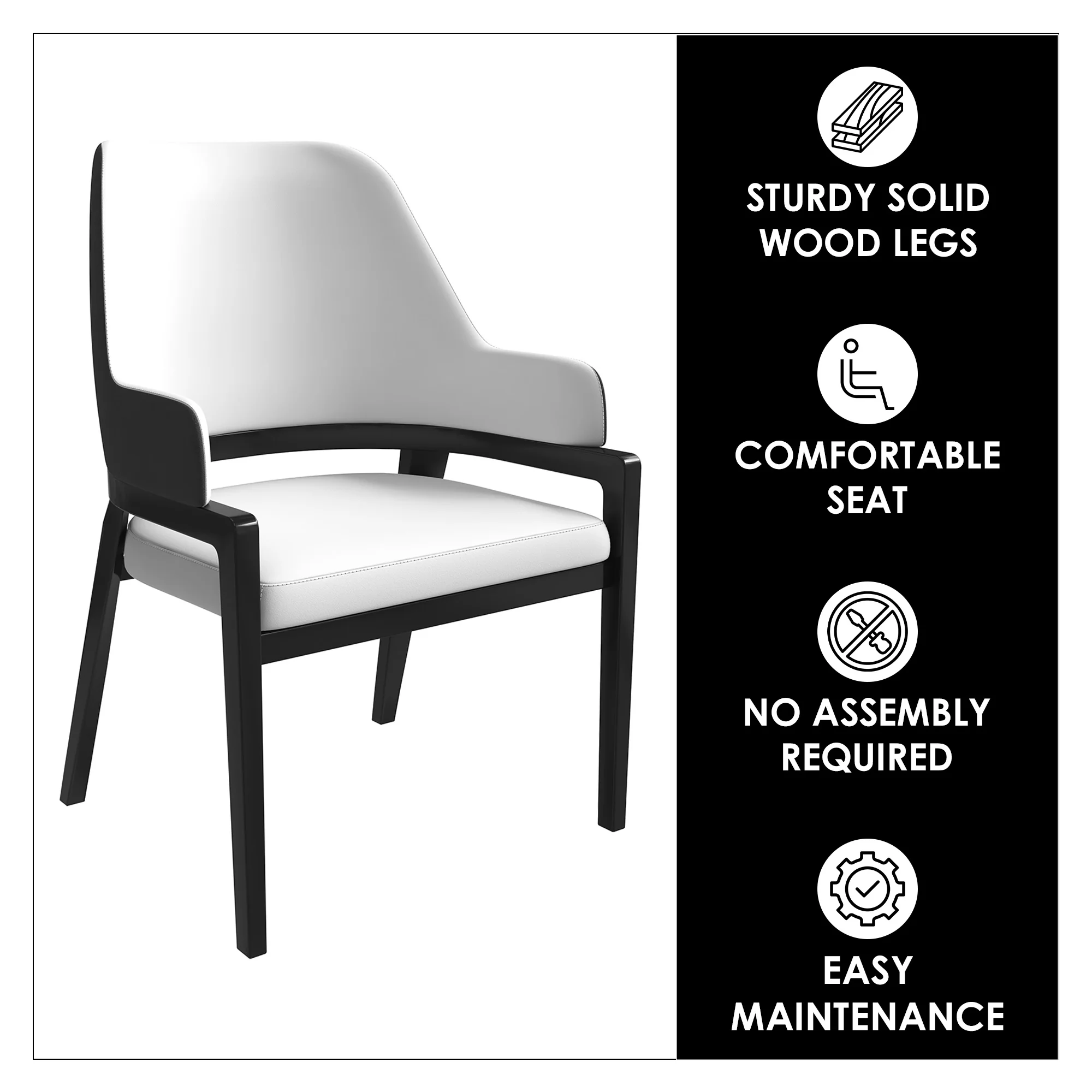 Ethora Collection Modern Wooden Dining Chair in Black Fabric Seat With white top