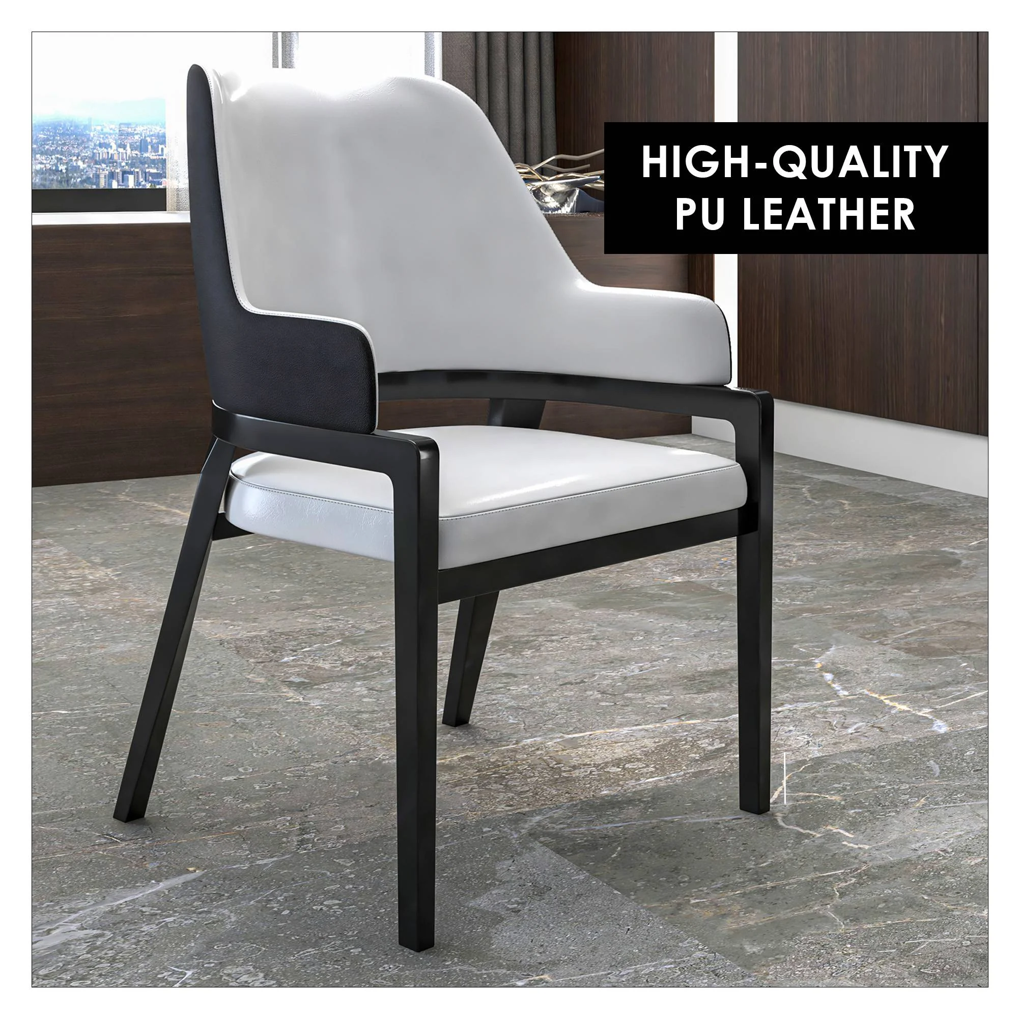 Ethora Collection Modern Wooden Dining Chair in Black Fabric Seat With white top Set of 2