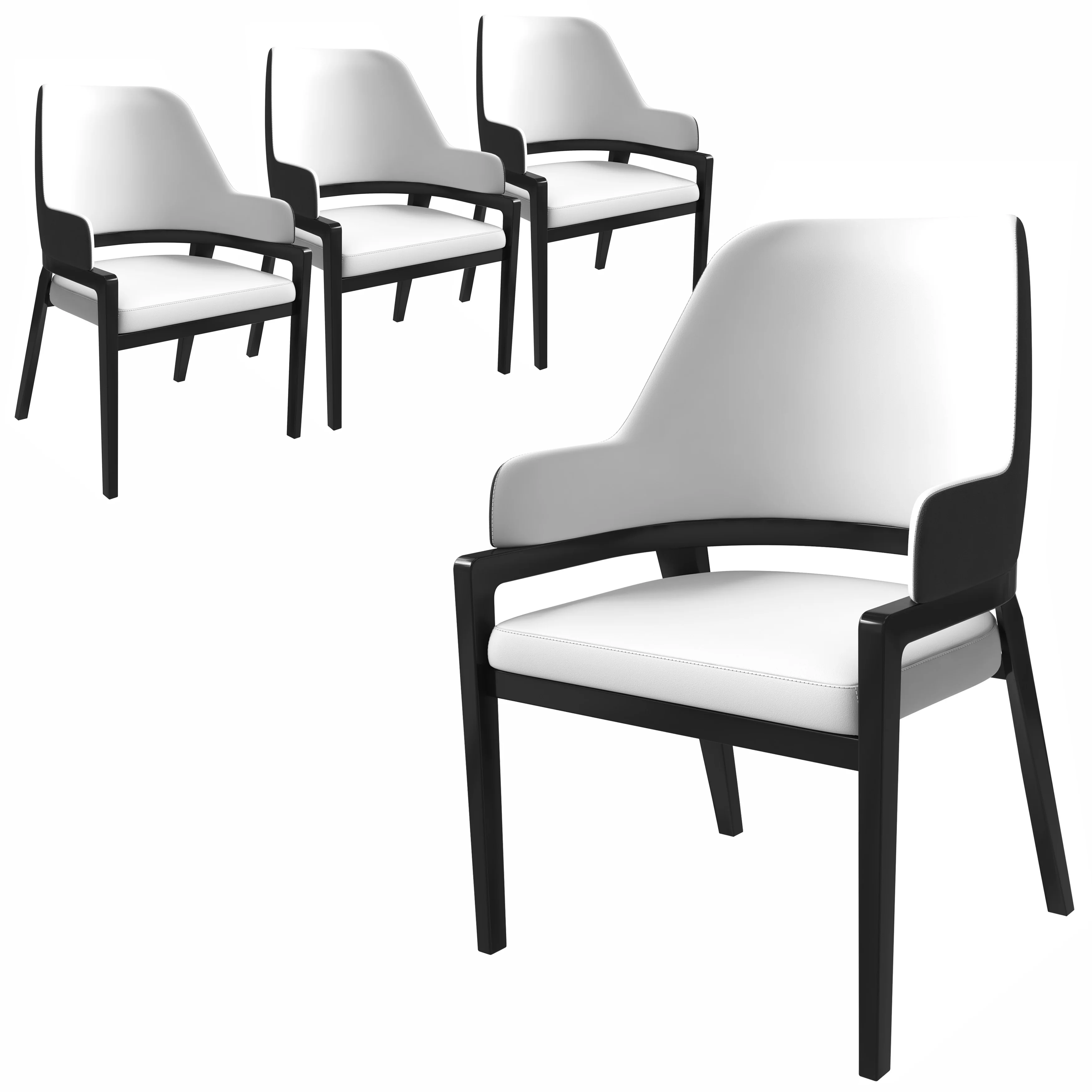 Ethora Collection Modern Wooden Dining Chair in Black Fabric Seat With white top Set of 4
