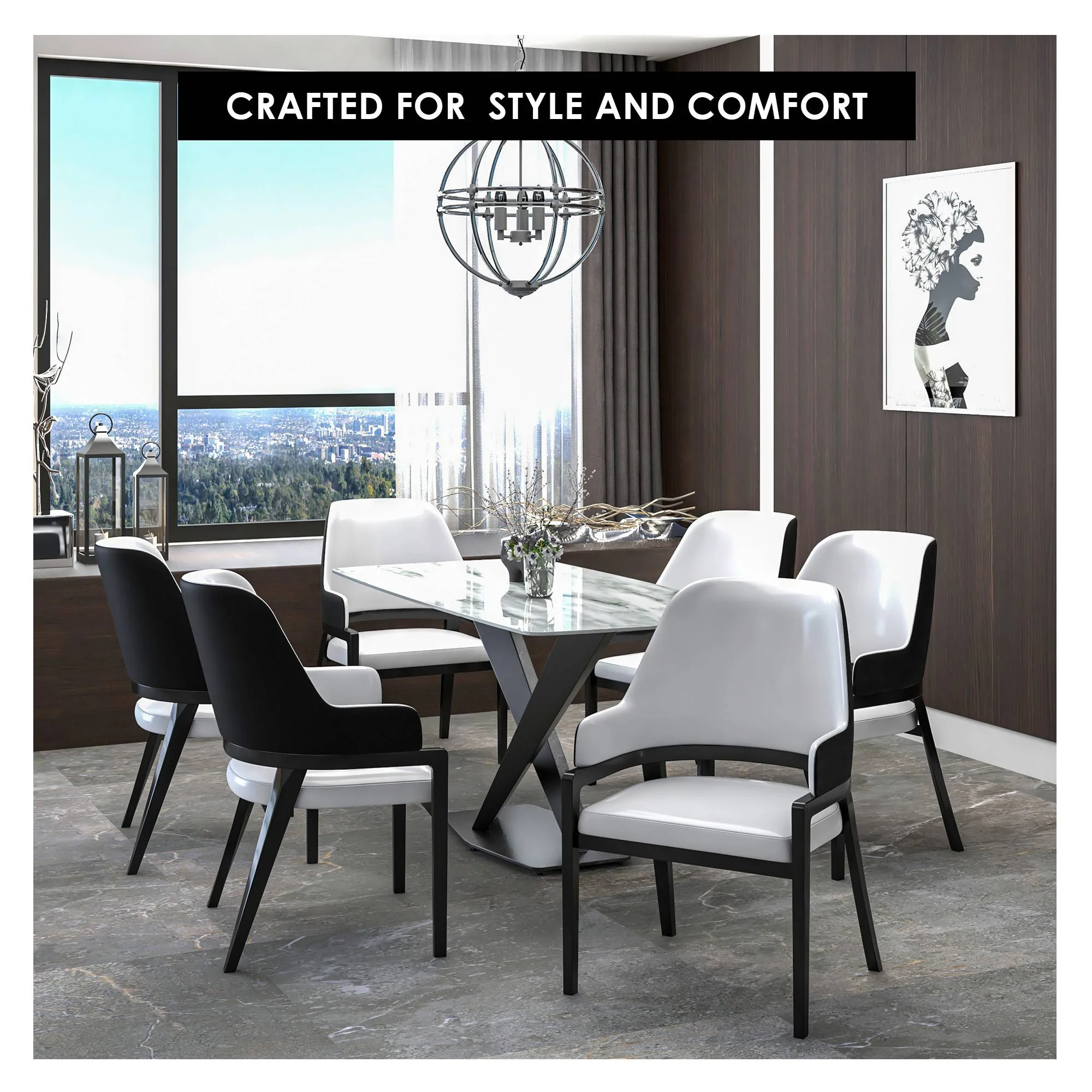 Ethora Collection Modern Wooden Dining Chair in Black Fabric Seat With white top Set of 4