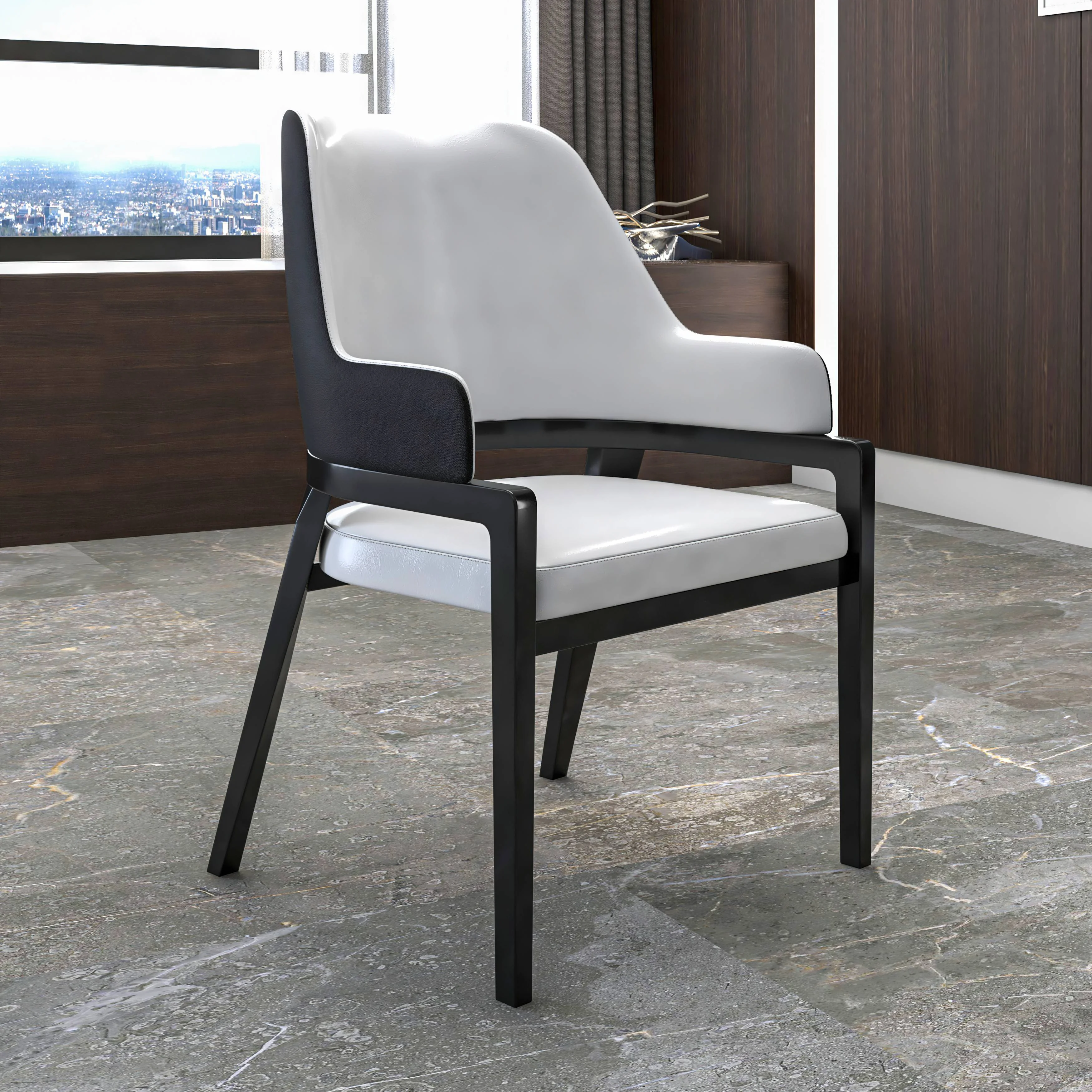 Ethora Collection Modern Wooden Dining Chair in Black Fabric Seat With white top Set of 4