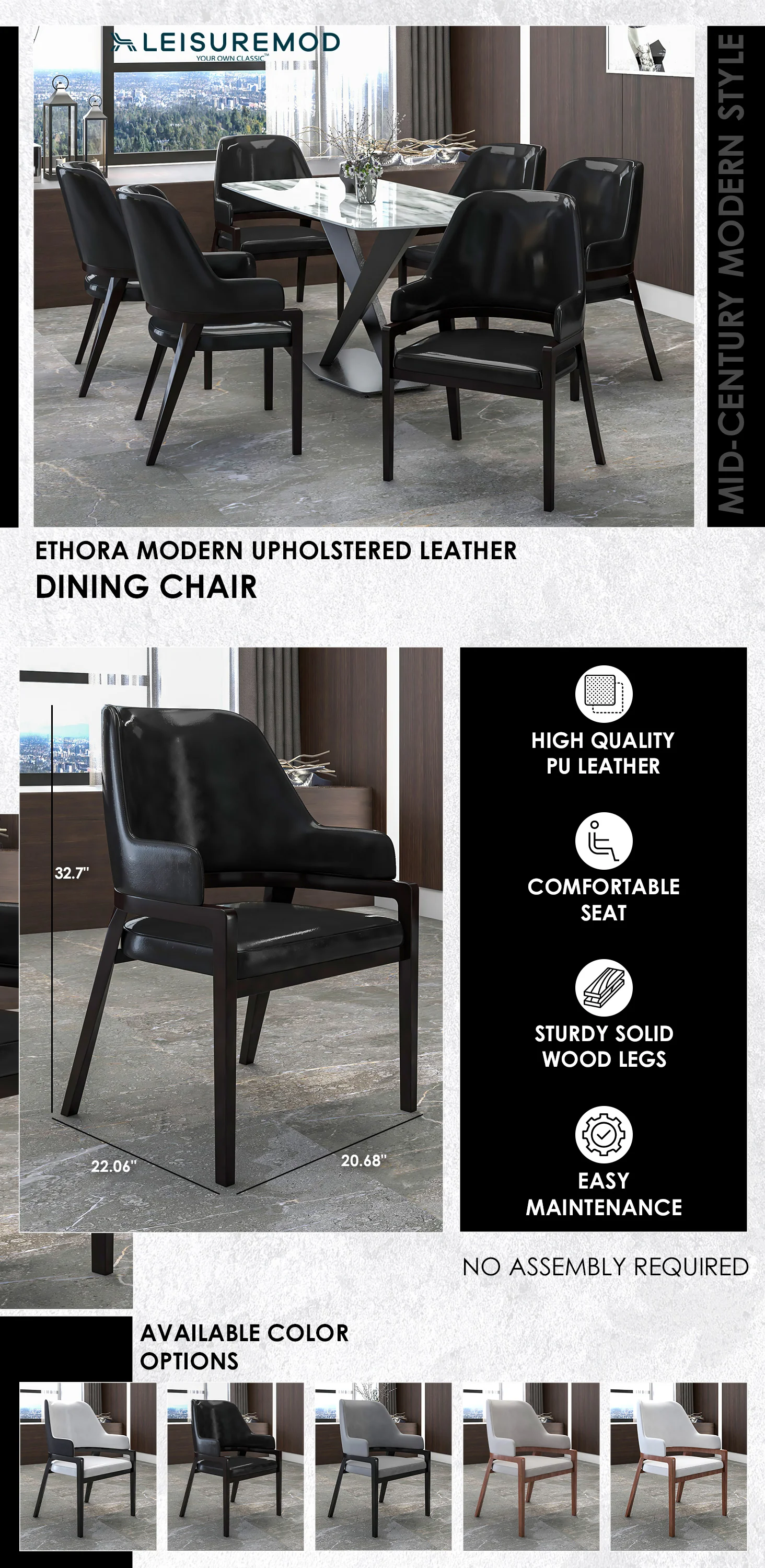 Ethora Collection Modern Wooden Dining Chair in Black