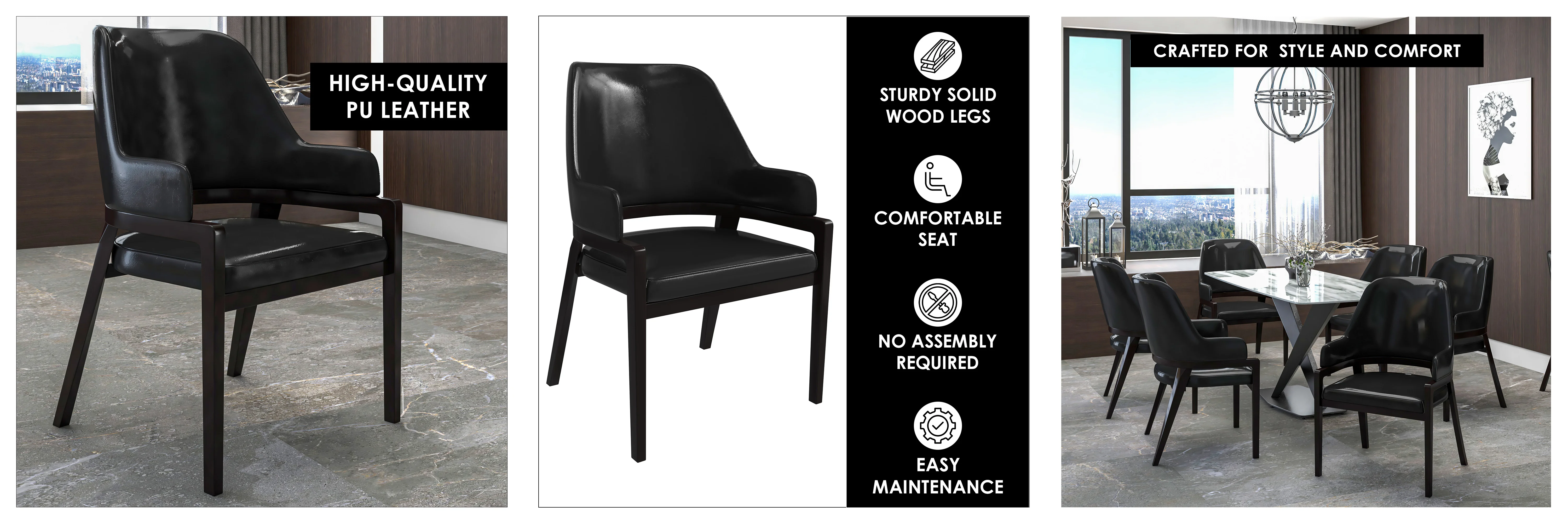Ethora Collection Modern Wooden Dining Chair in Black