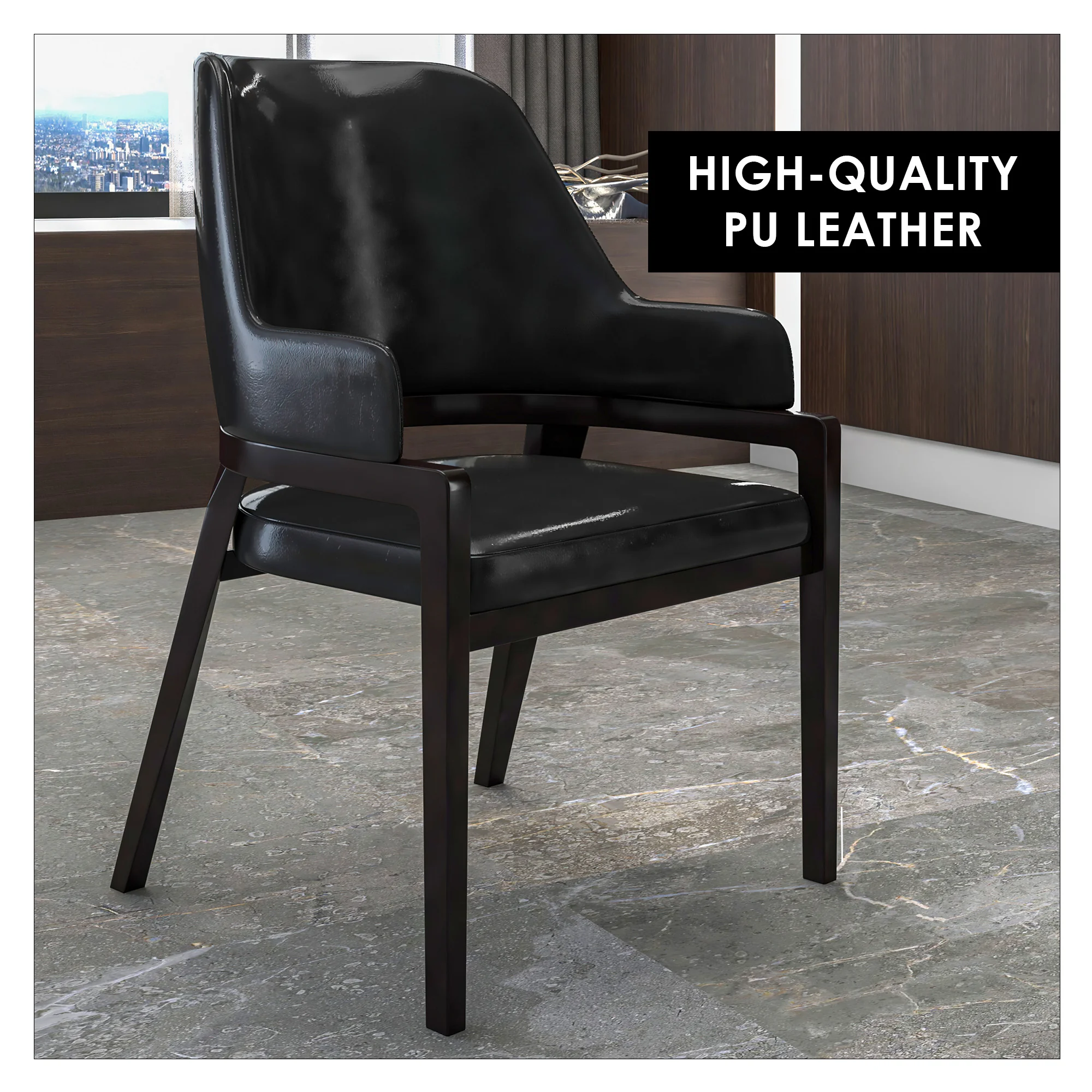 Ethora Collection Modern Wooden Dining Chair in Black Set of 4