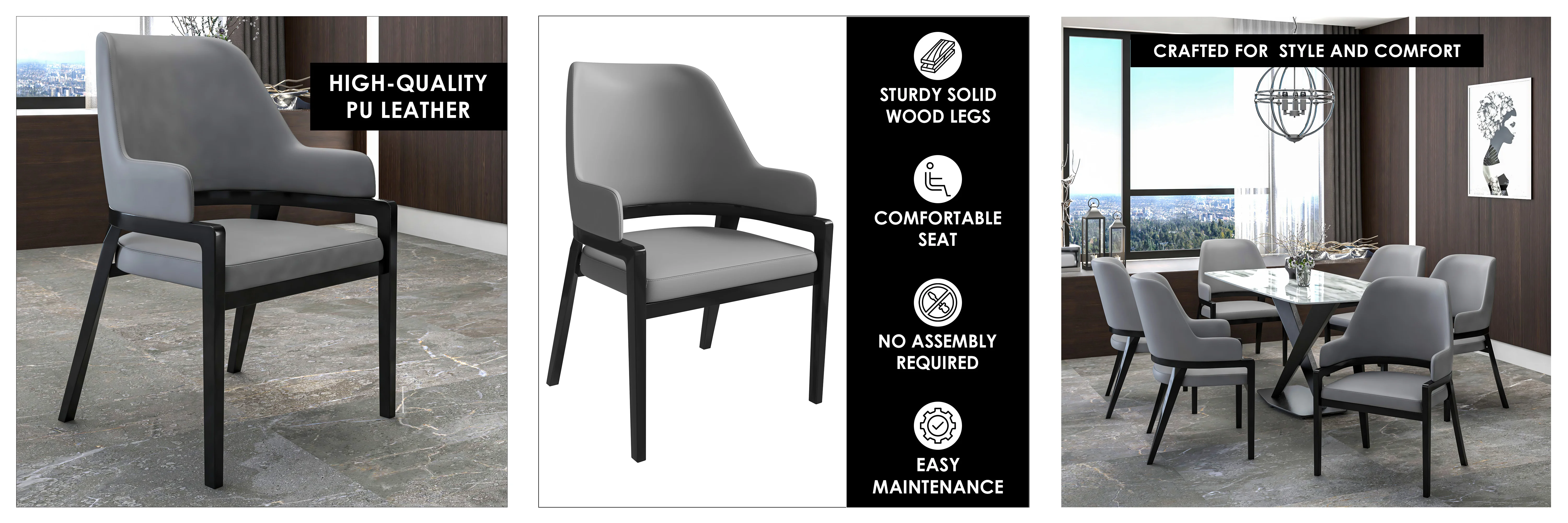 Ethora Collection Modern Wooden Dining Chair in Grey