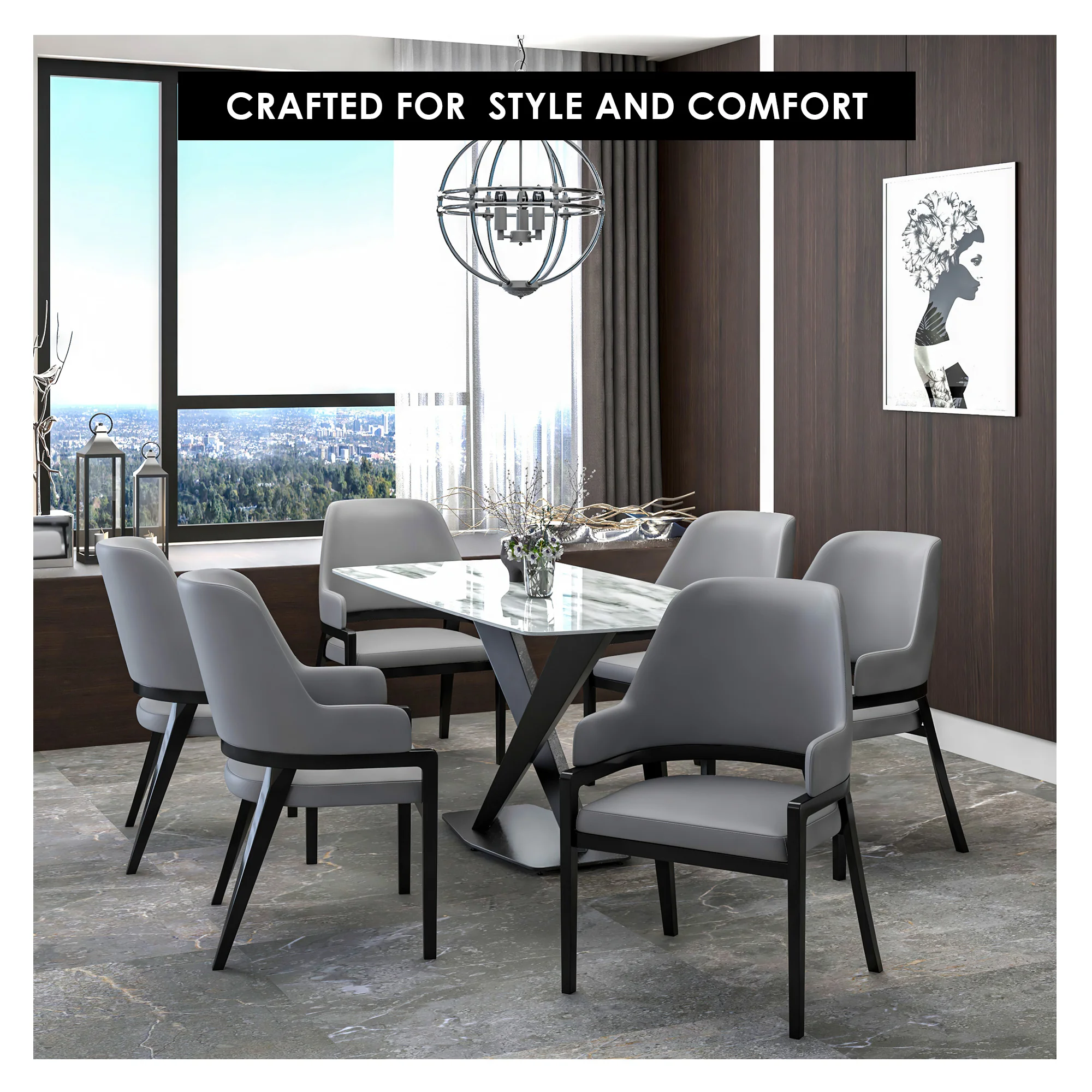 Ethora Collection Modern Wooden Dining Chair in Grey