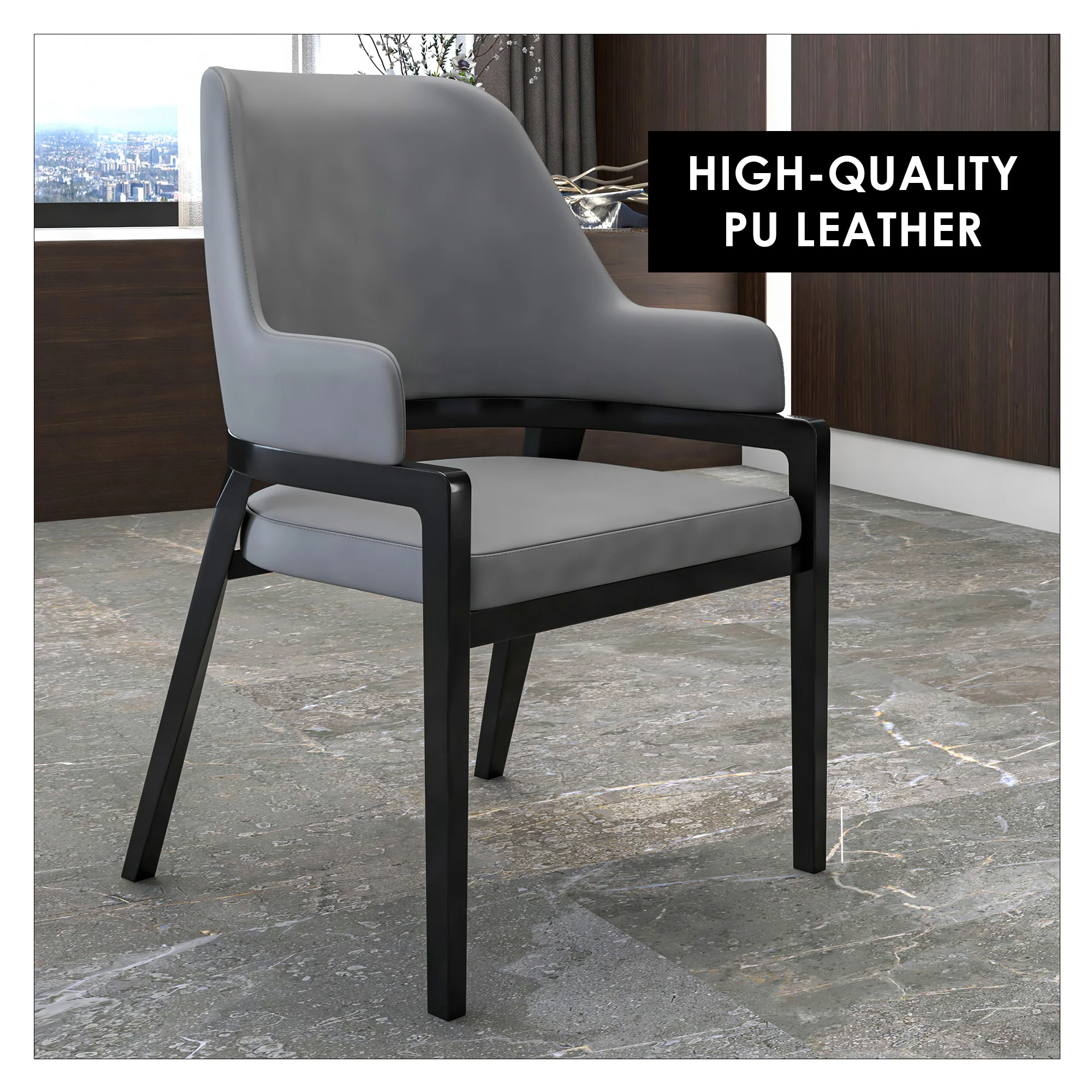 Ethora Collection Modern Wooden Dining Chair in Grey