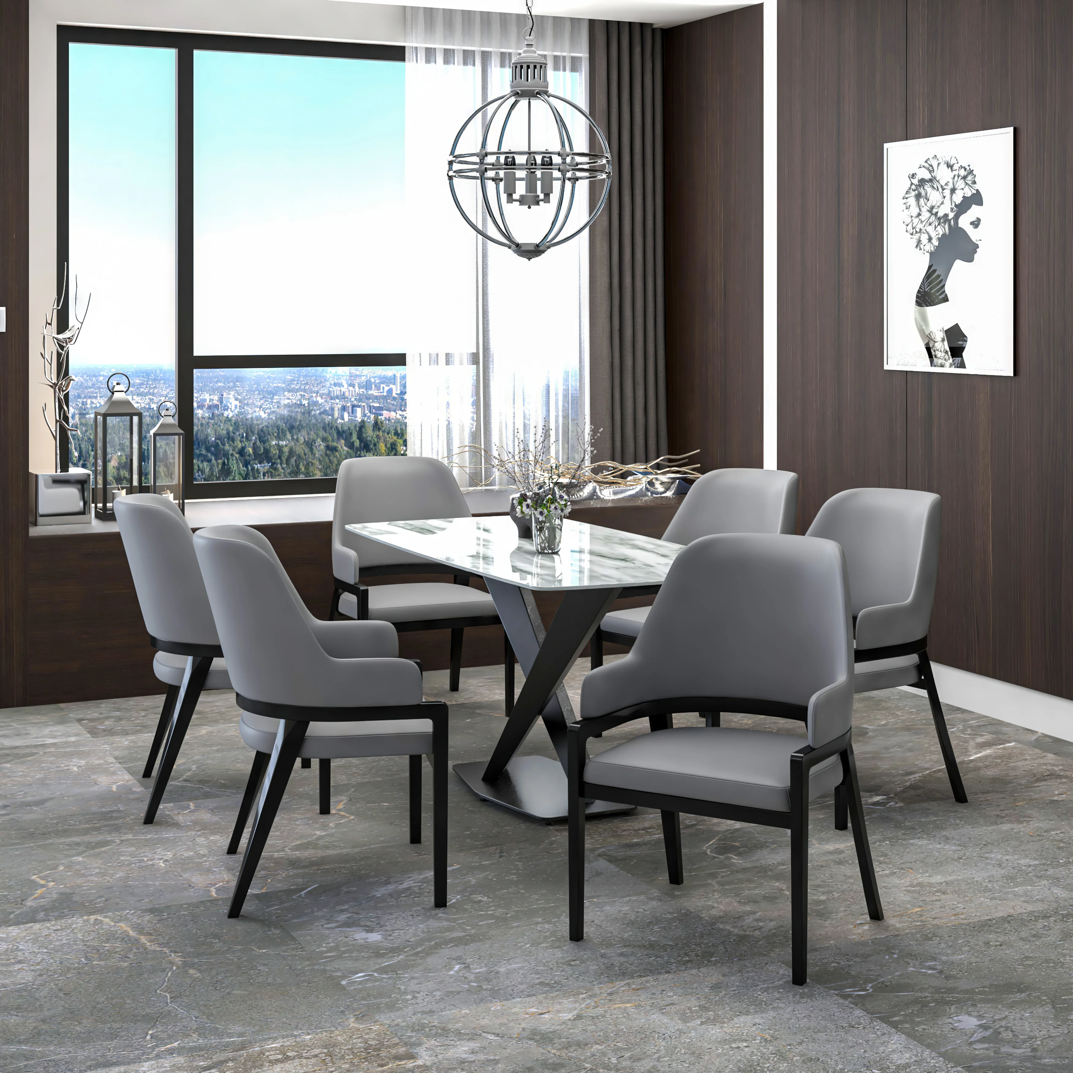 Ethora Collection Modern Wooden Dining Chair in Grey