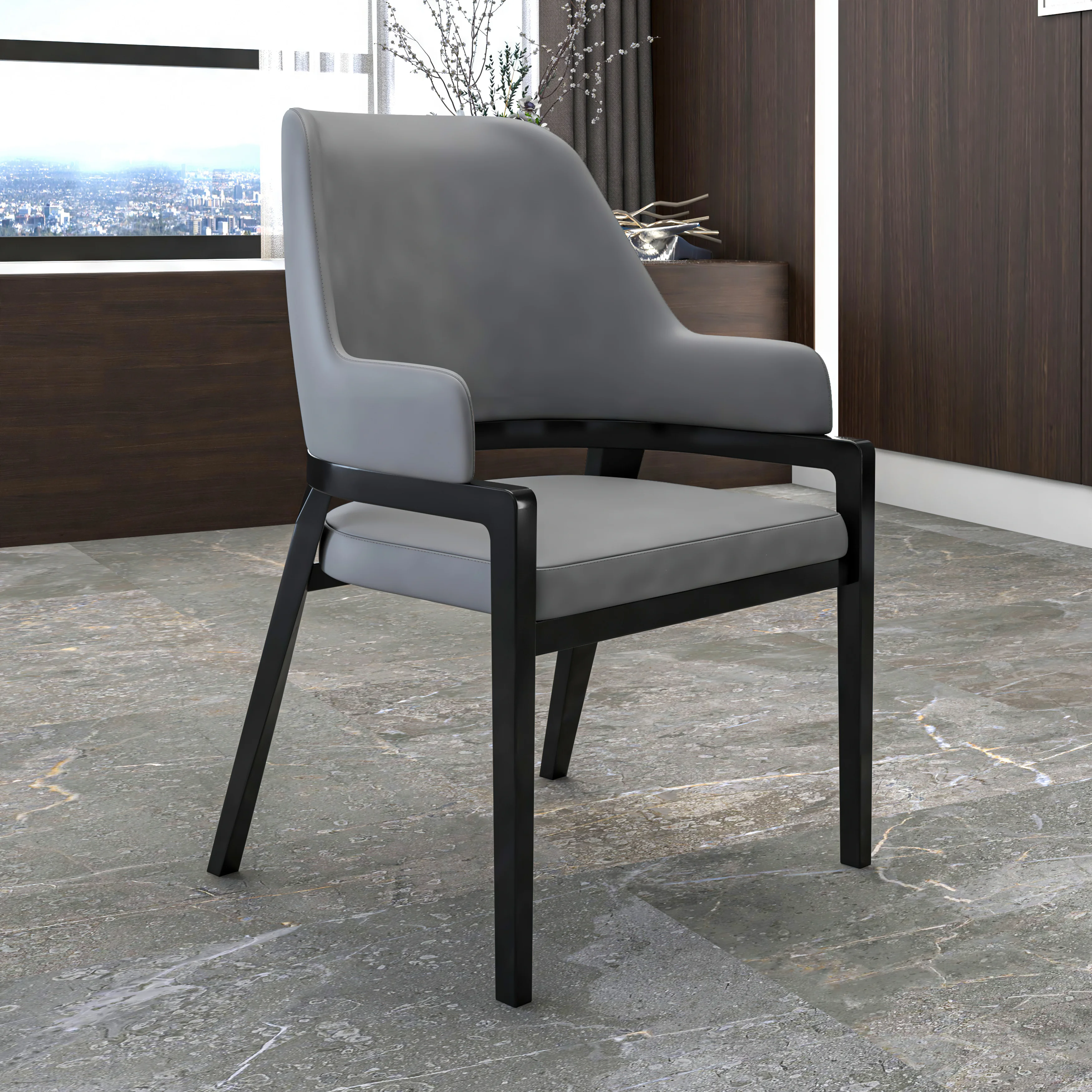 Ethora Collection Modern Wooden Dining Chair in Grey Set of 2