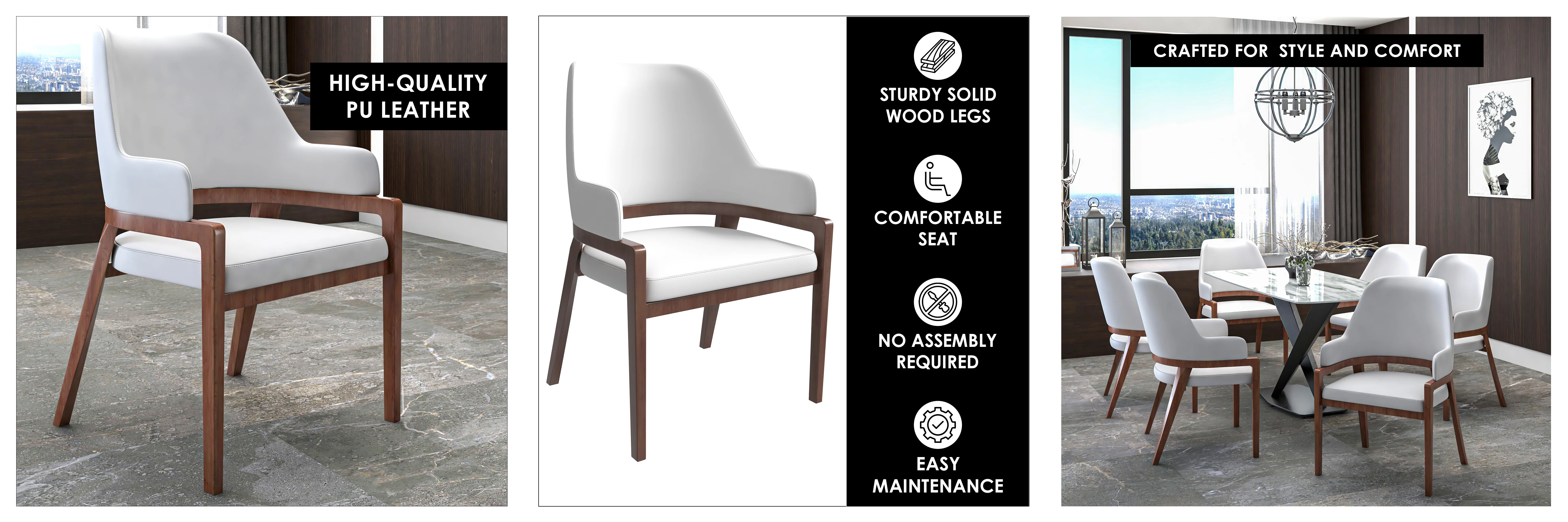 Ethora Collection Modern Wooden Dining Chair in White