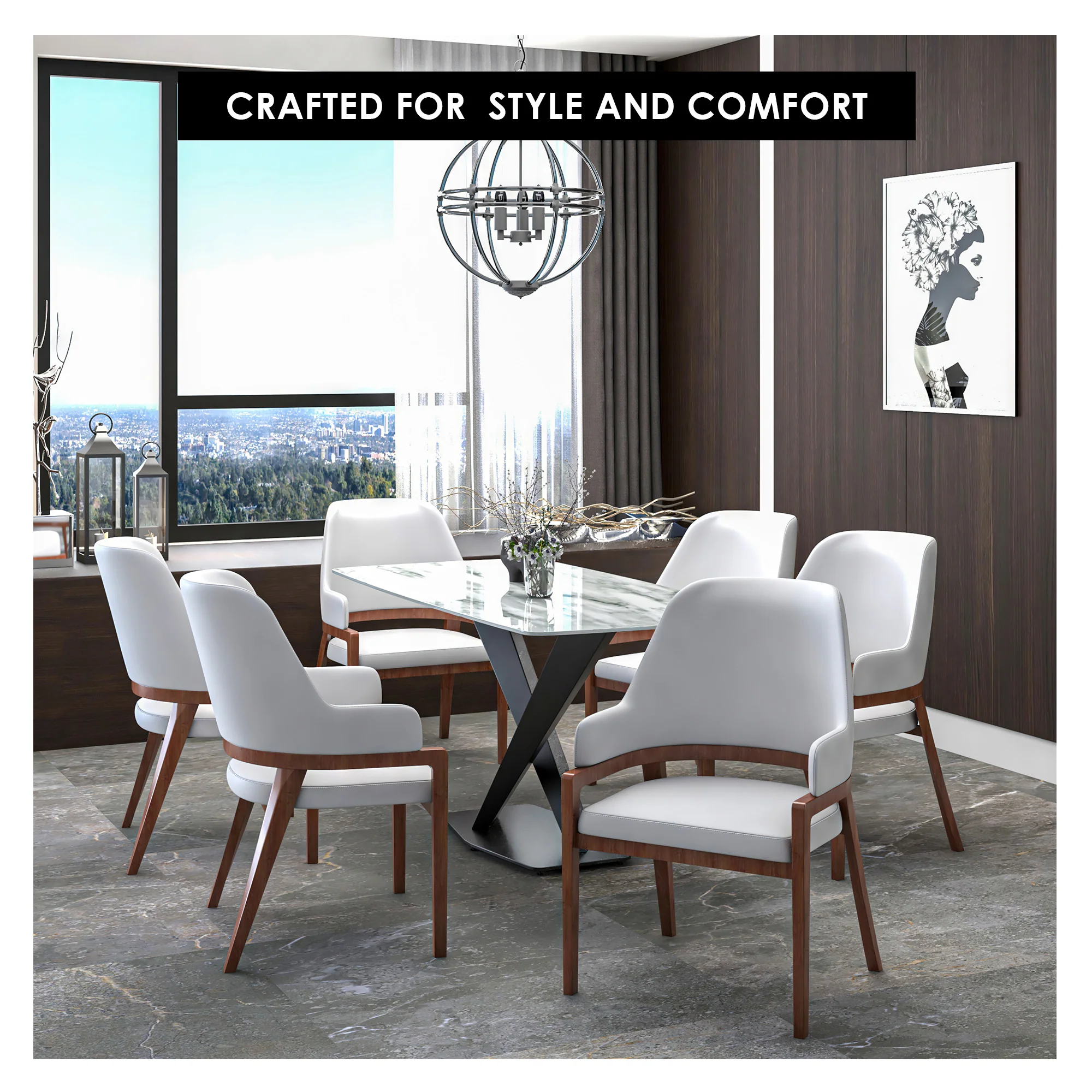 Ethora Collection Modern Wooden Dining Chair in White Set of 4