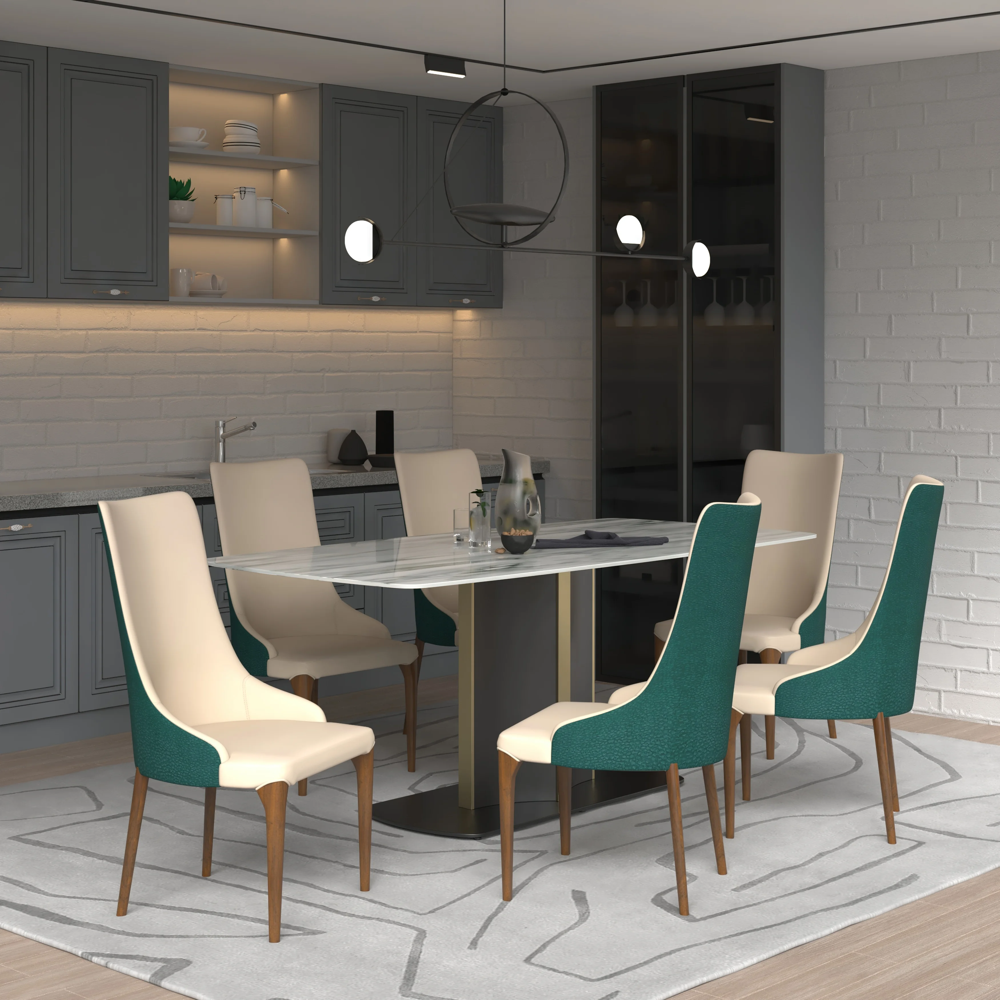 Elm Collection Modern Wooden Dining Chair In Green Velvet