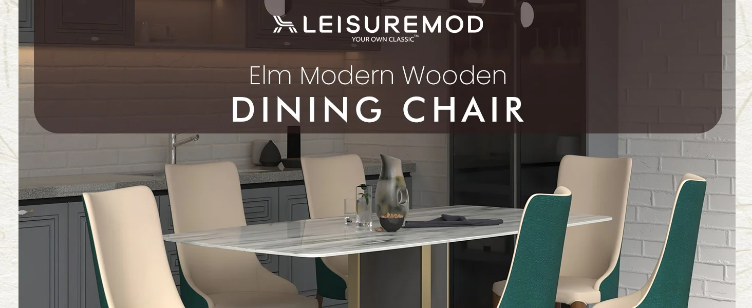 Elm Collection Modern Wooden Dining Chair In Green Velvet