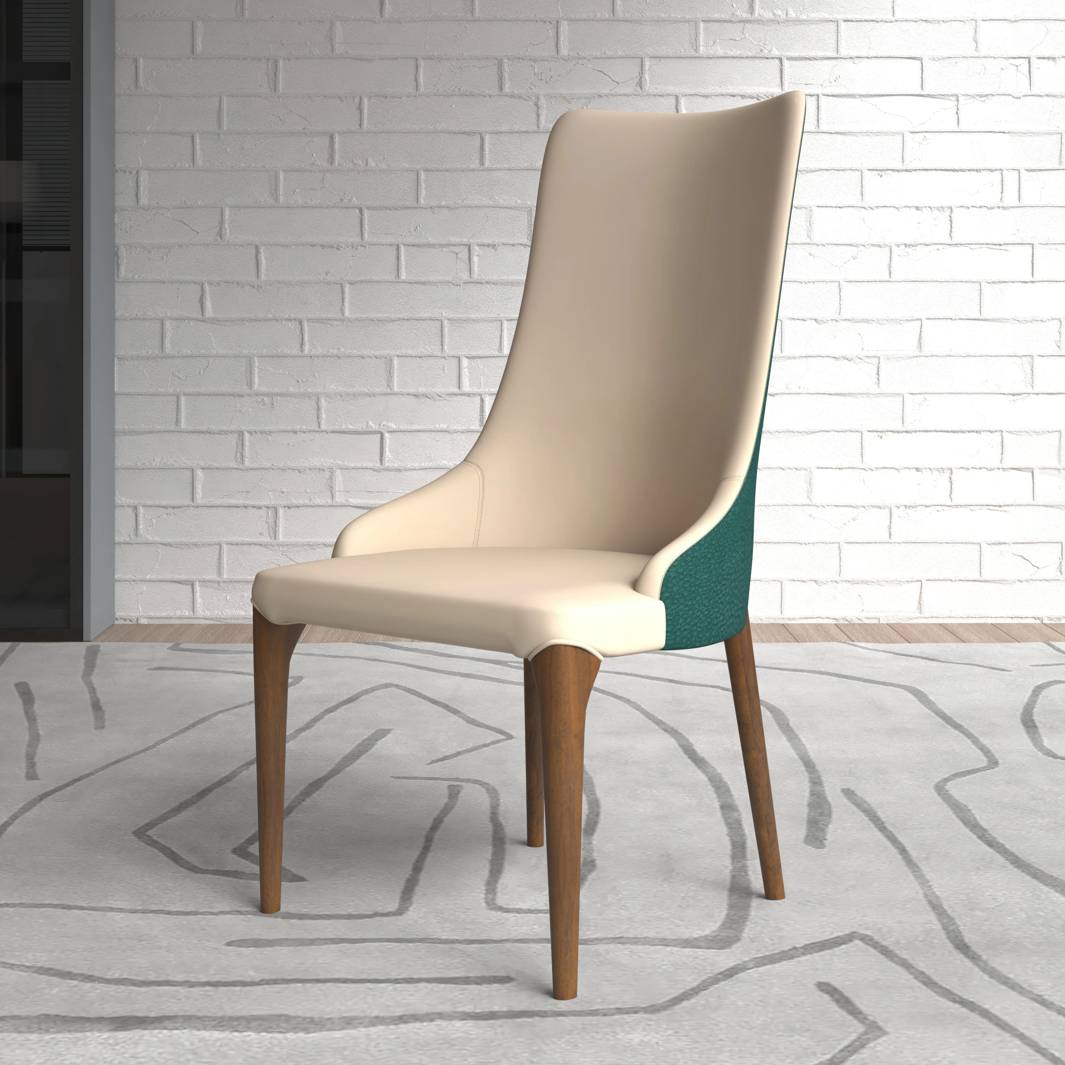 Elm Collection Modern Wooden Dining Chair In Green Velvet