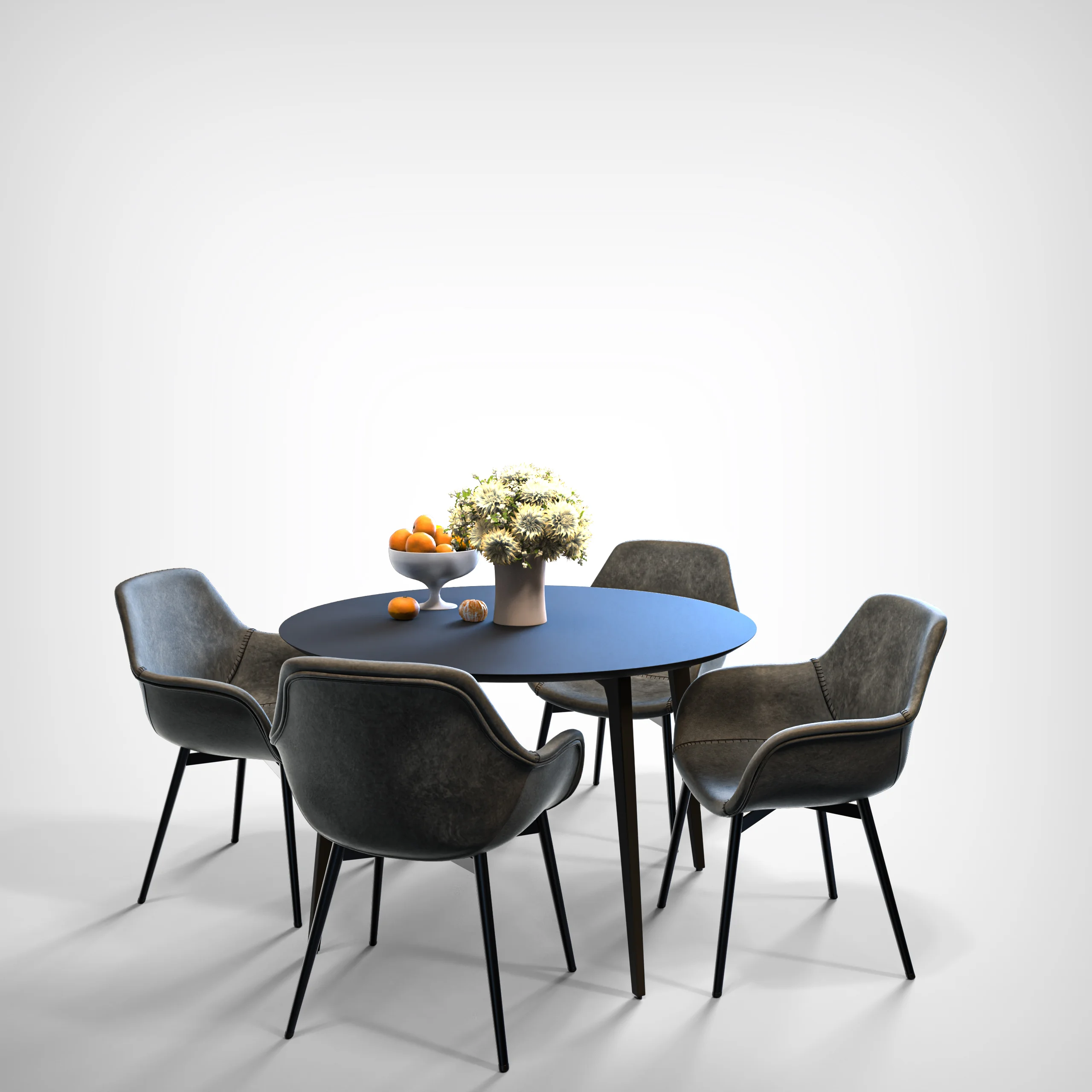 Markley Modern Leather Dining Arm Chair With Metal Legs