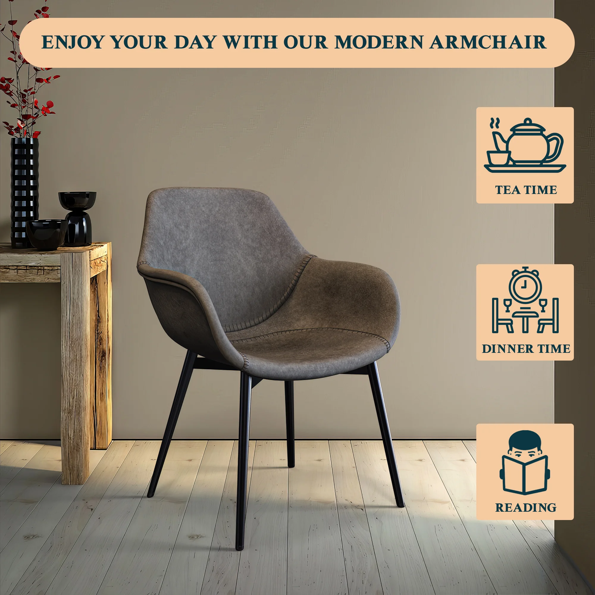 Markley Modern Leather Dining Arm Chair With Metal Legs Set of 4