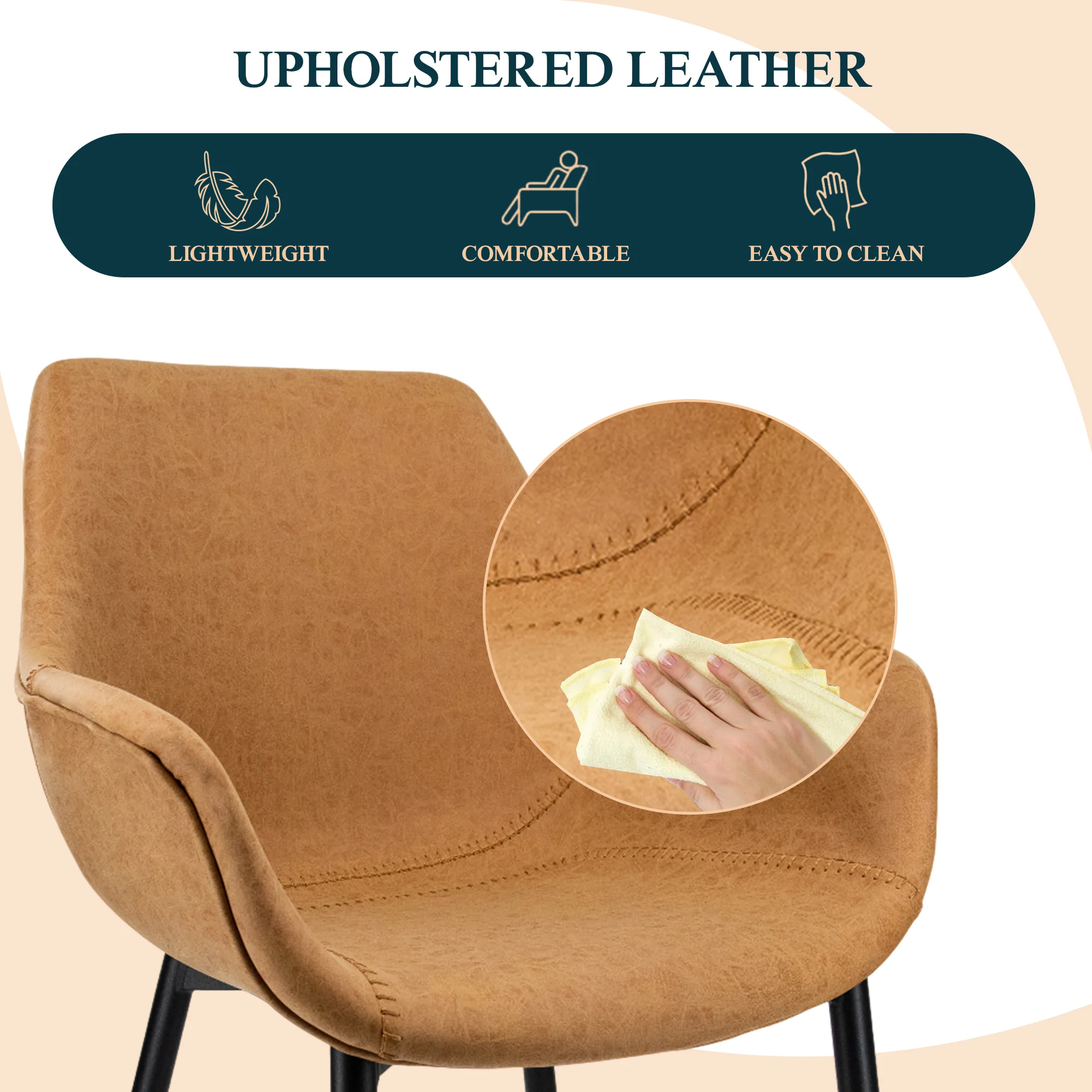 Markley Modern Leather Dining Arm Chair With Metal Legs