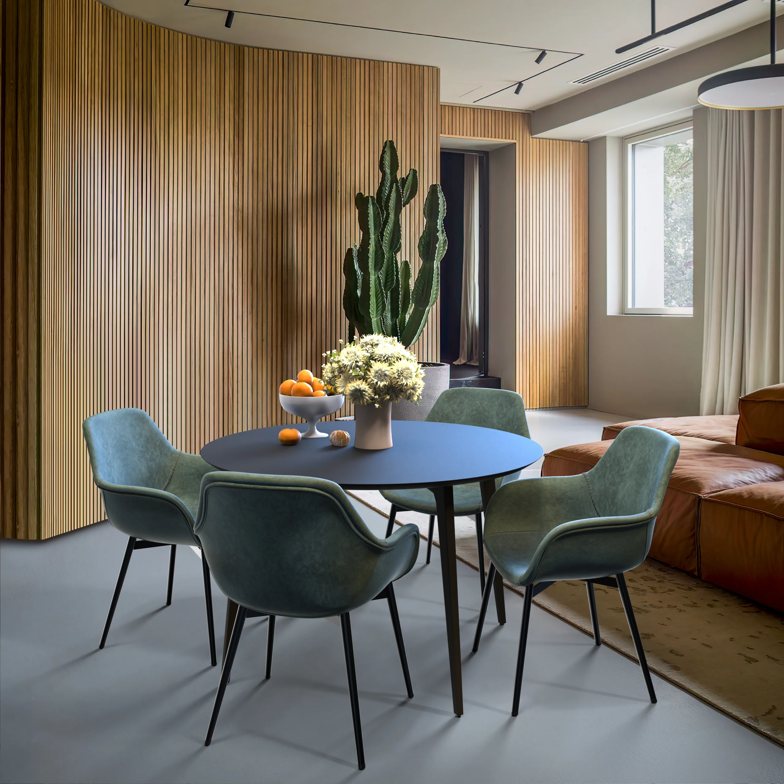 Markley Modern Leather Dining Arm Chair With Metal Legs