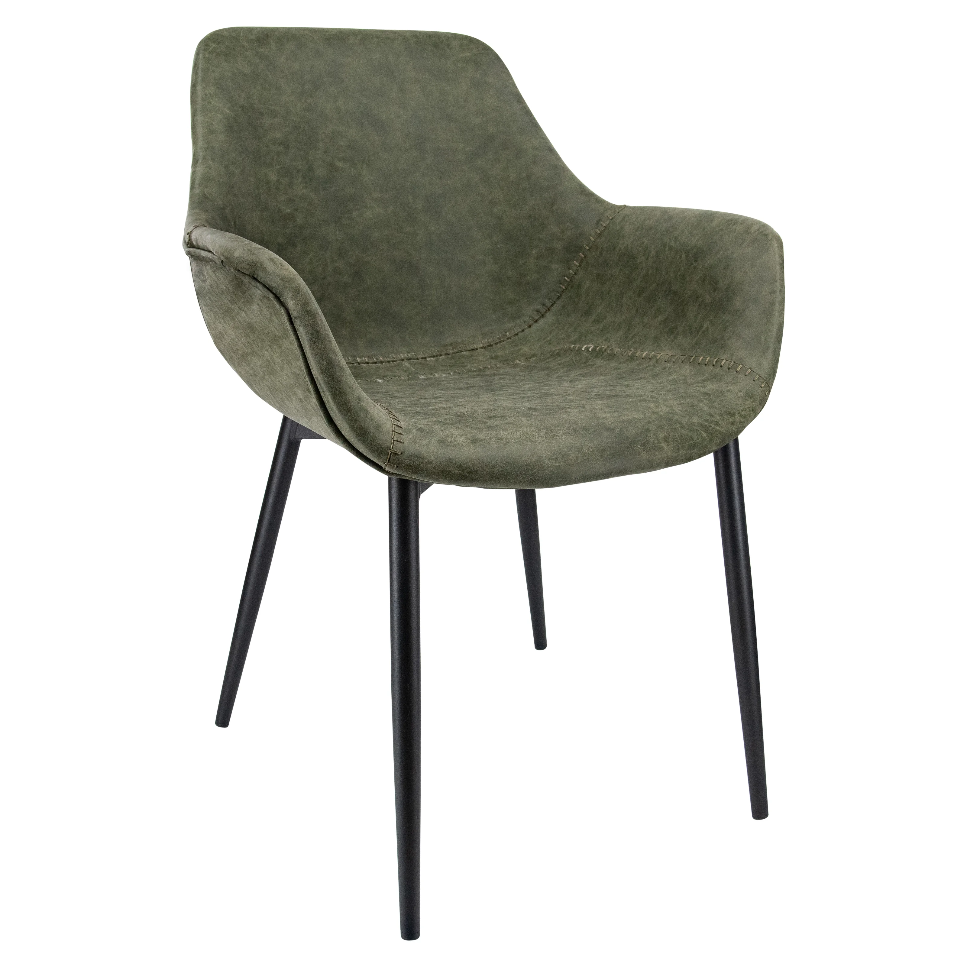 Markley Modern Leather Dining Arm Chair With Metal Legs