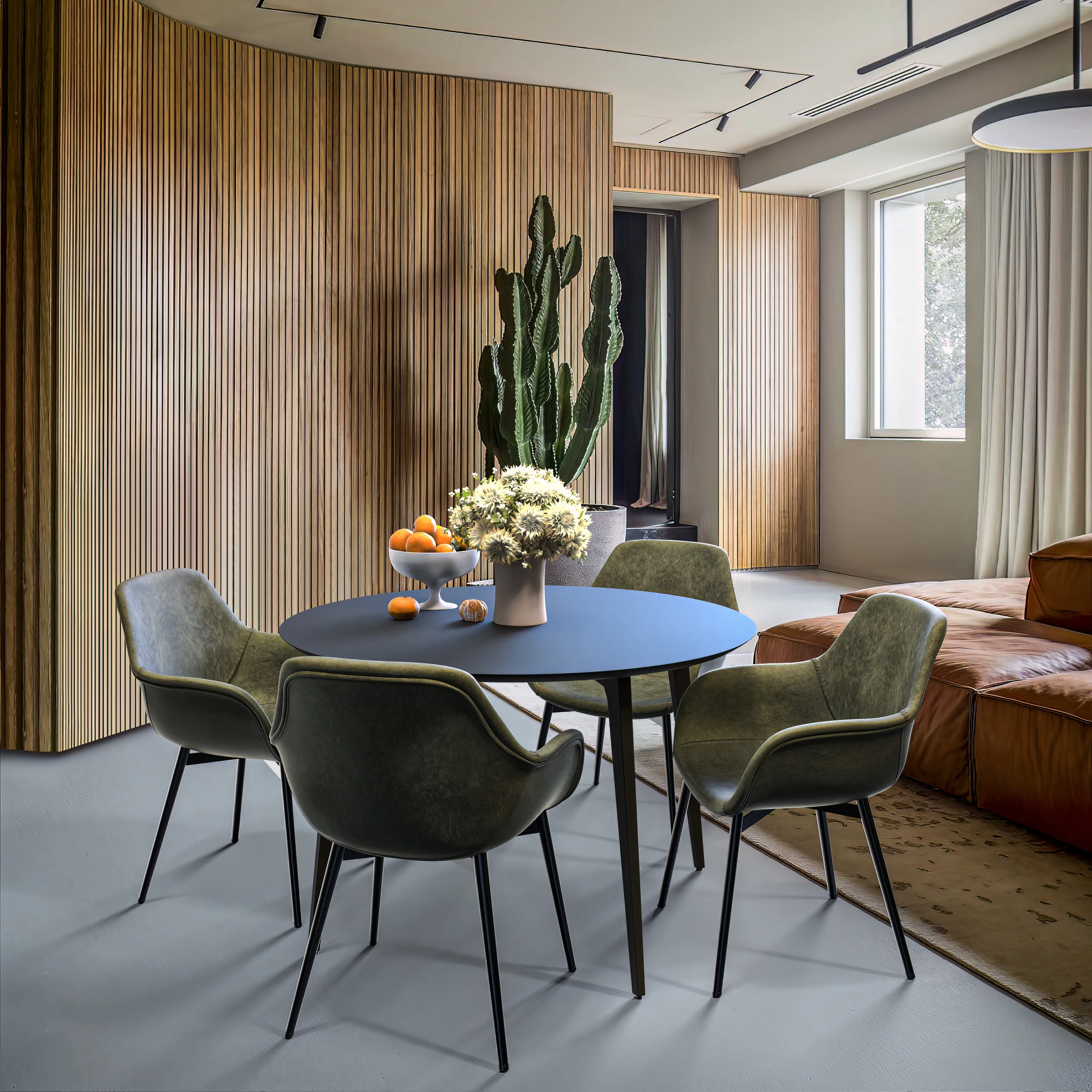 Markley Modern Leather Dining Arm Chair With Metal Legs