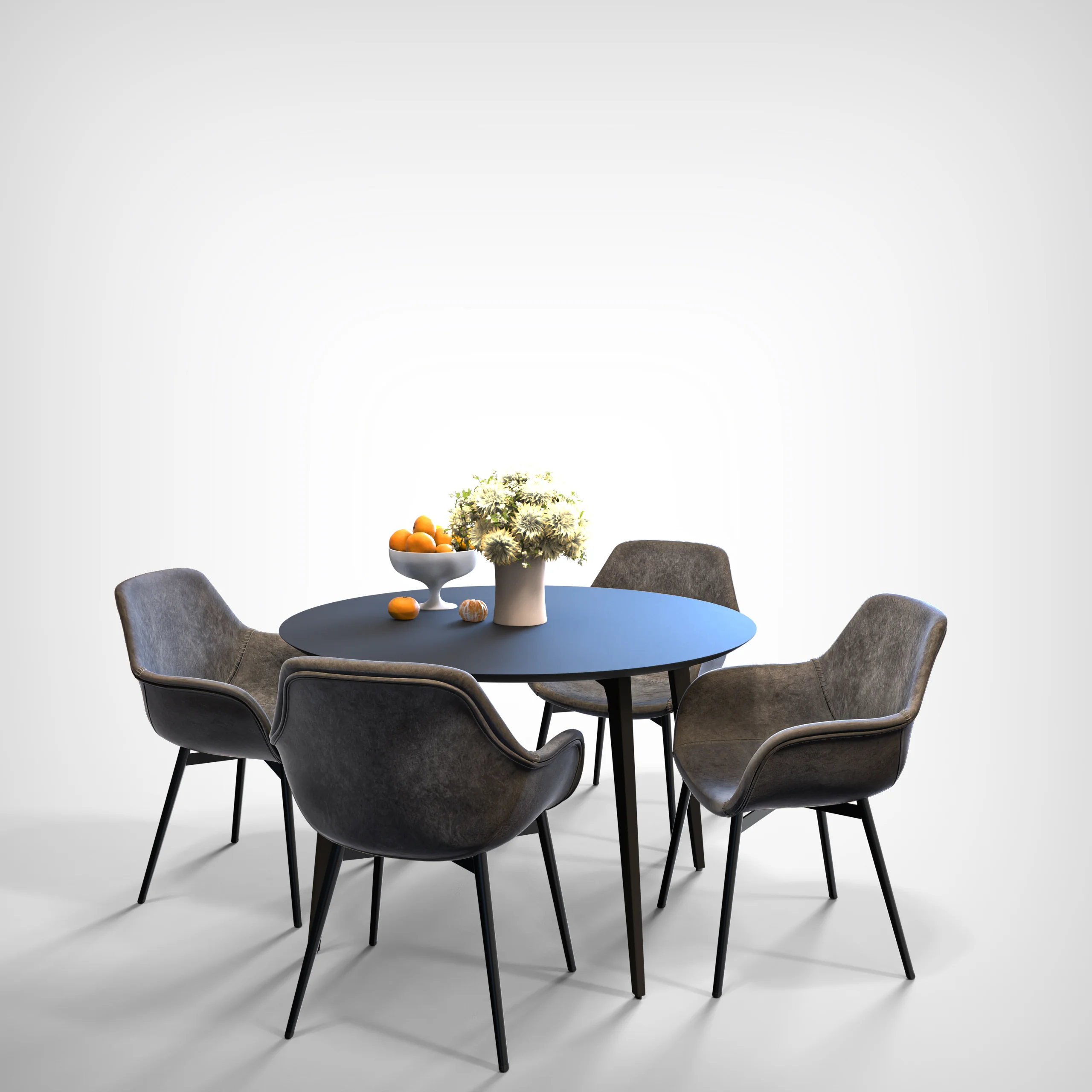 Markley Modern Leather Dining Arm Chair With Metal Legs