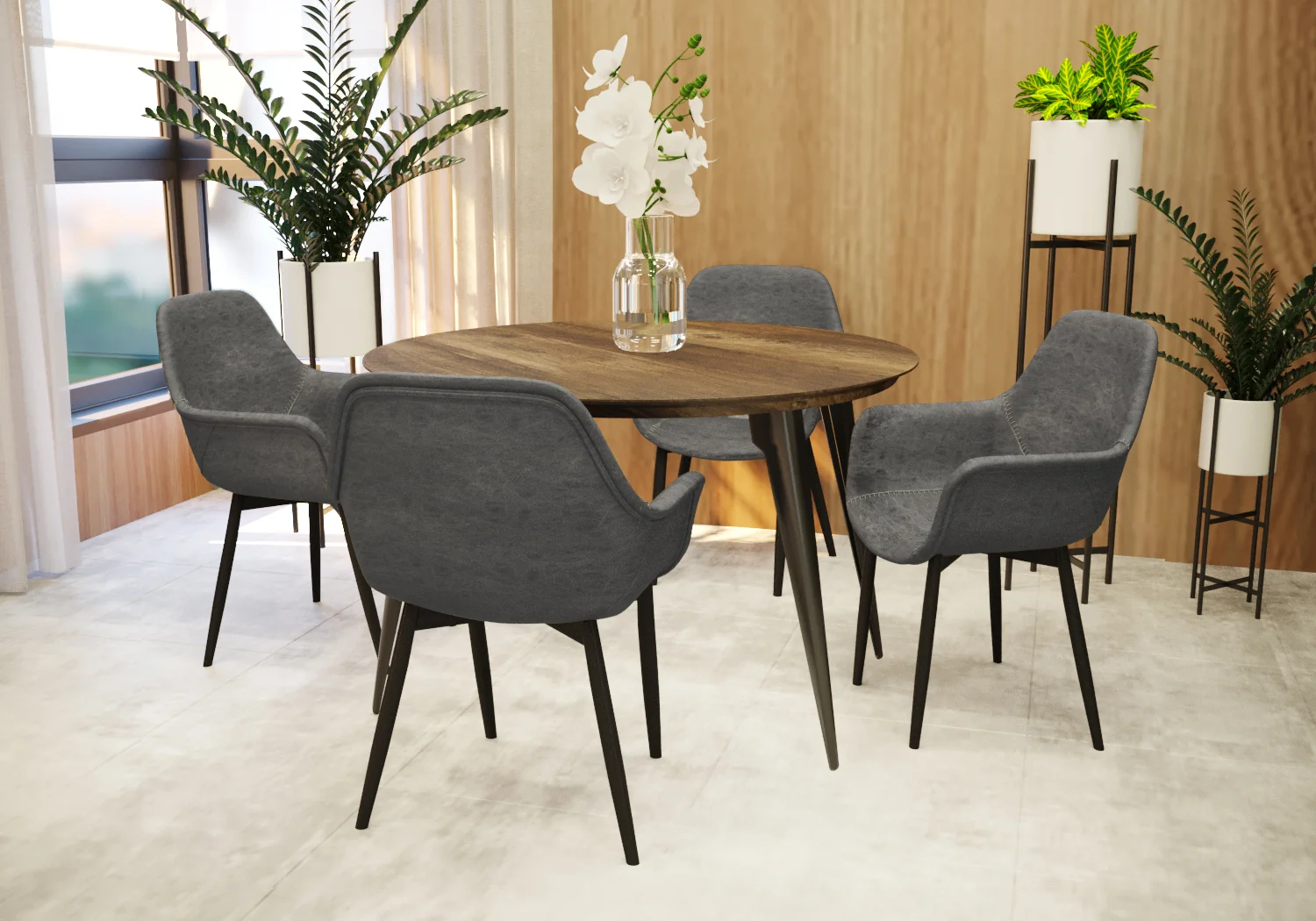 Markley Modern Leather Dining Arm Chair With Metal Legs Set of 2