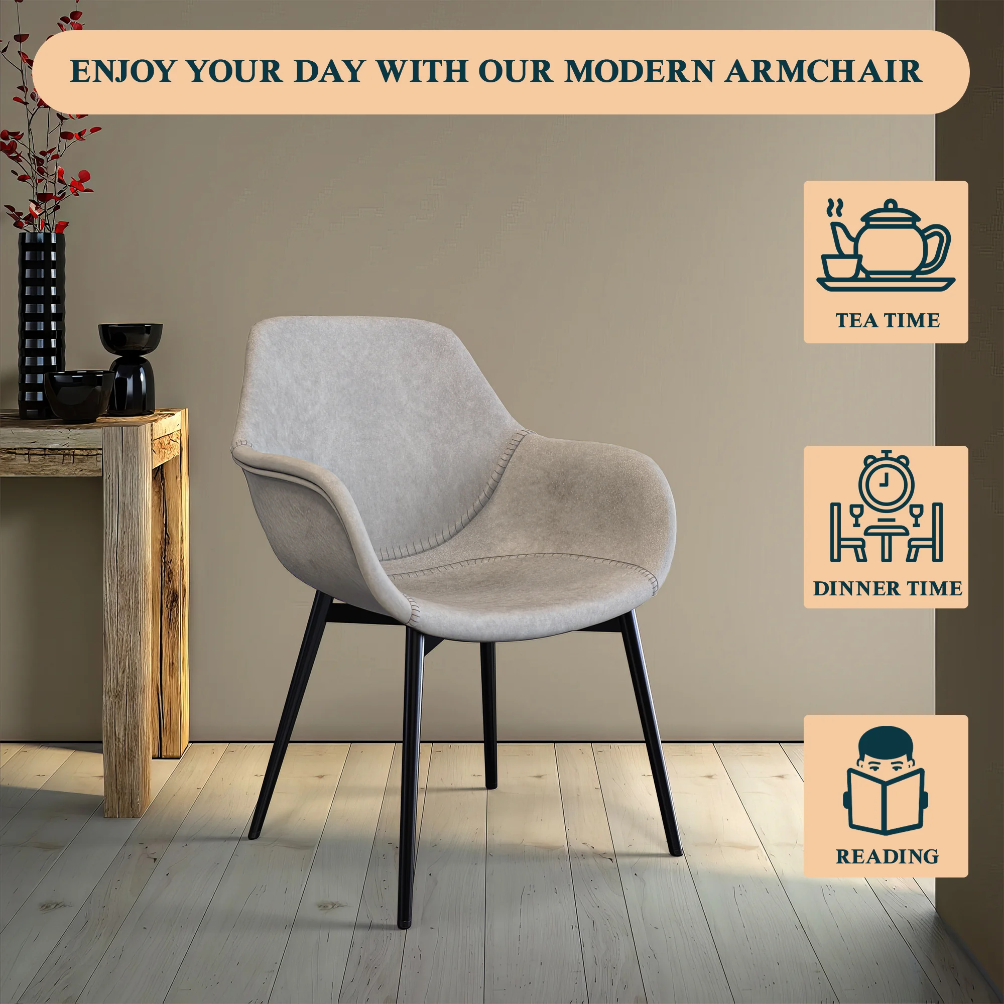 Markley Modern Leather Dining Arm Chair With Metal Legs Set of 2, Light Grey