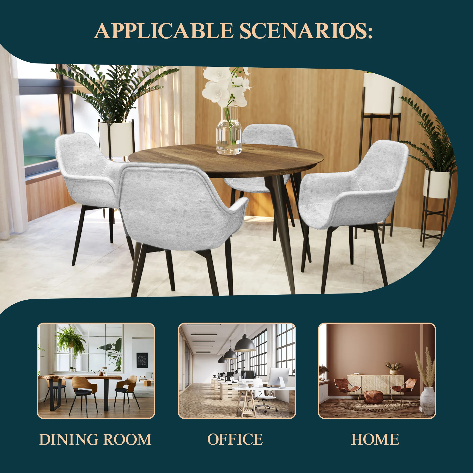 Markley Modern Leather Dining Arm Chair With Metal Legs Set of 4, Light Grey