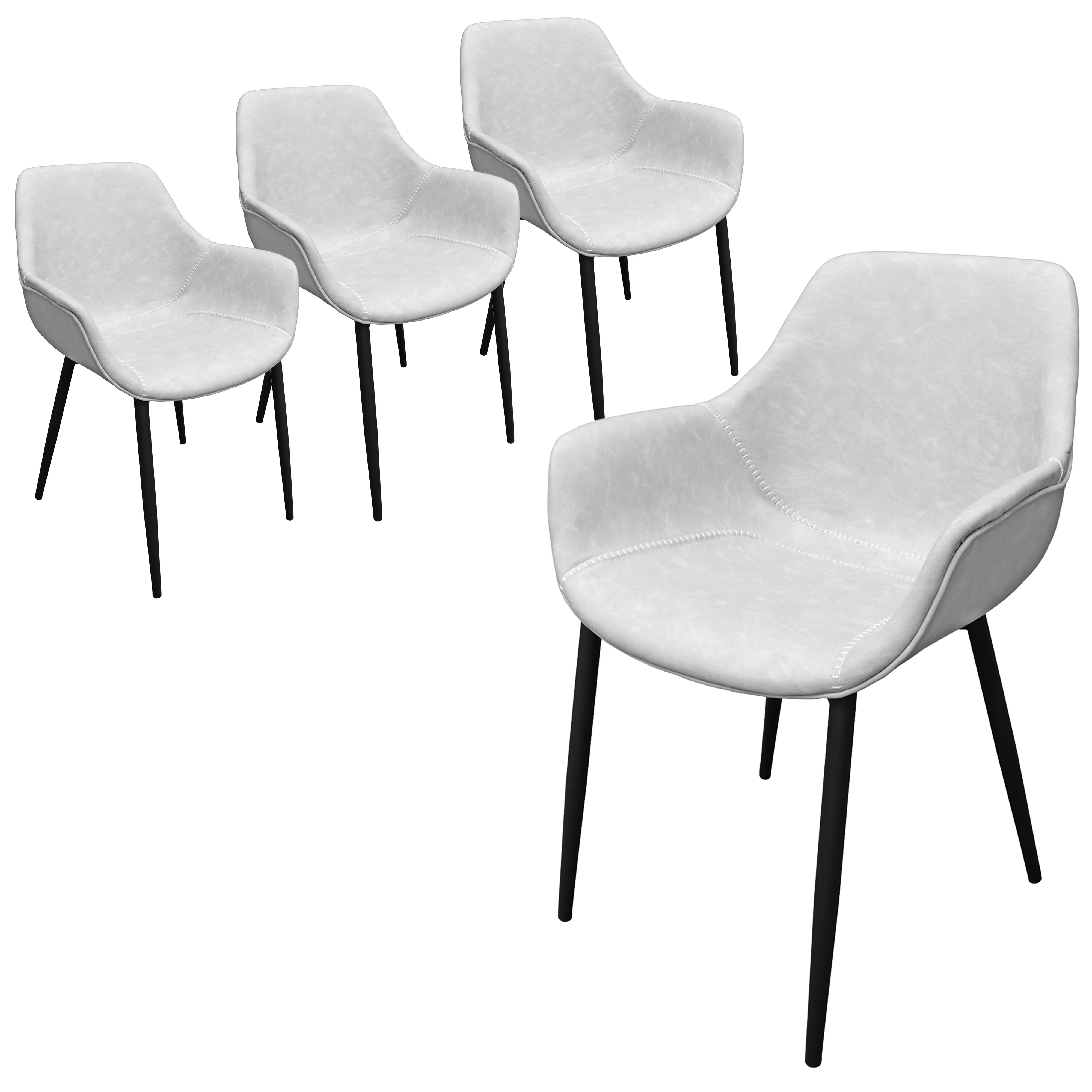 Markley Modern Leather Dining Arm Chair With Metal Legs Set of 4, Light Grey