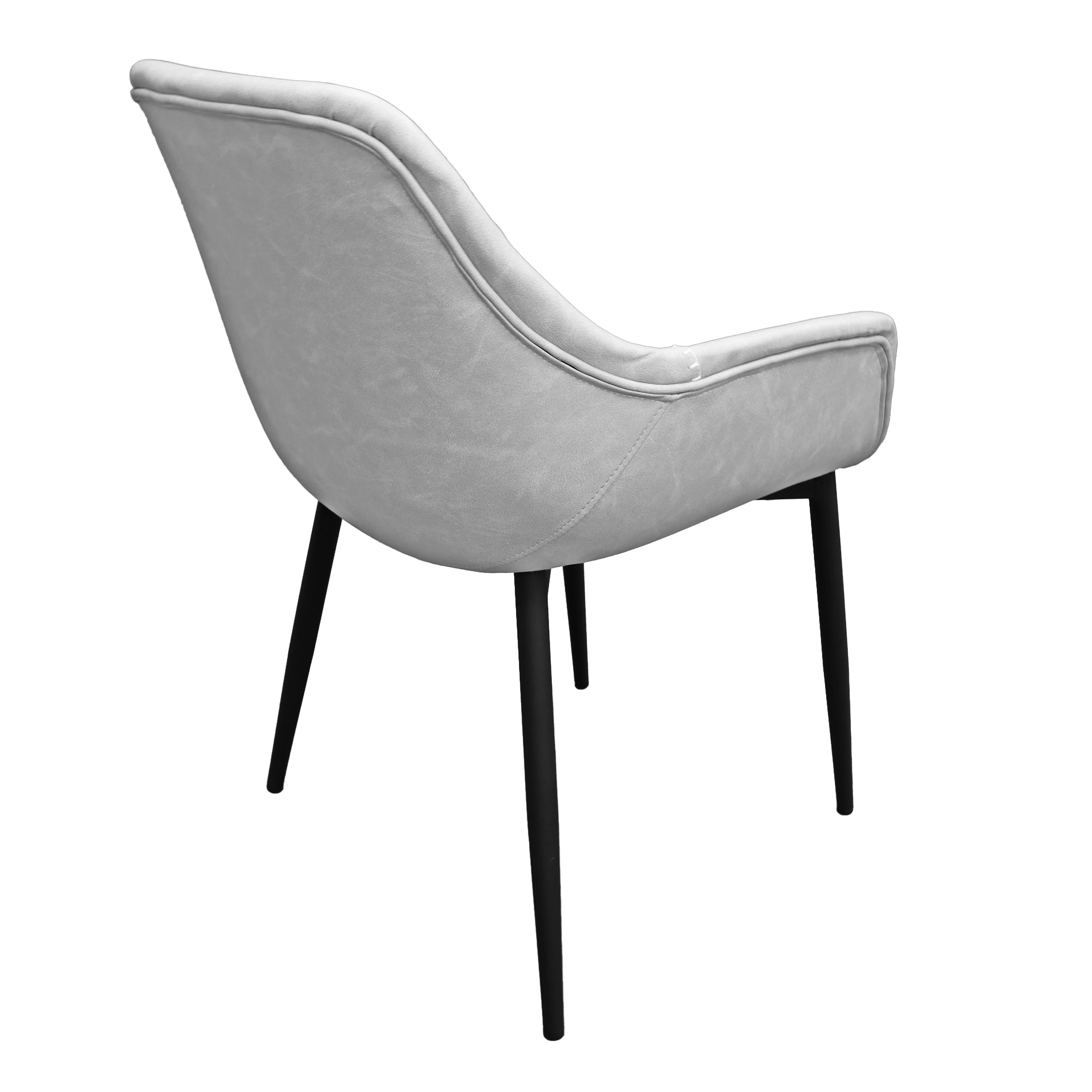 Markley Modern Leather Dining Arm Chair With Metal Legs Set of 4, Light Grey