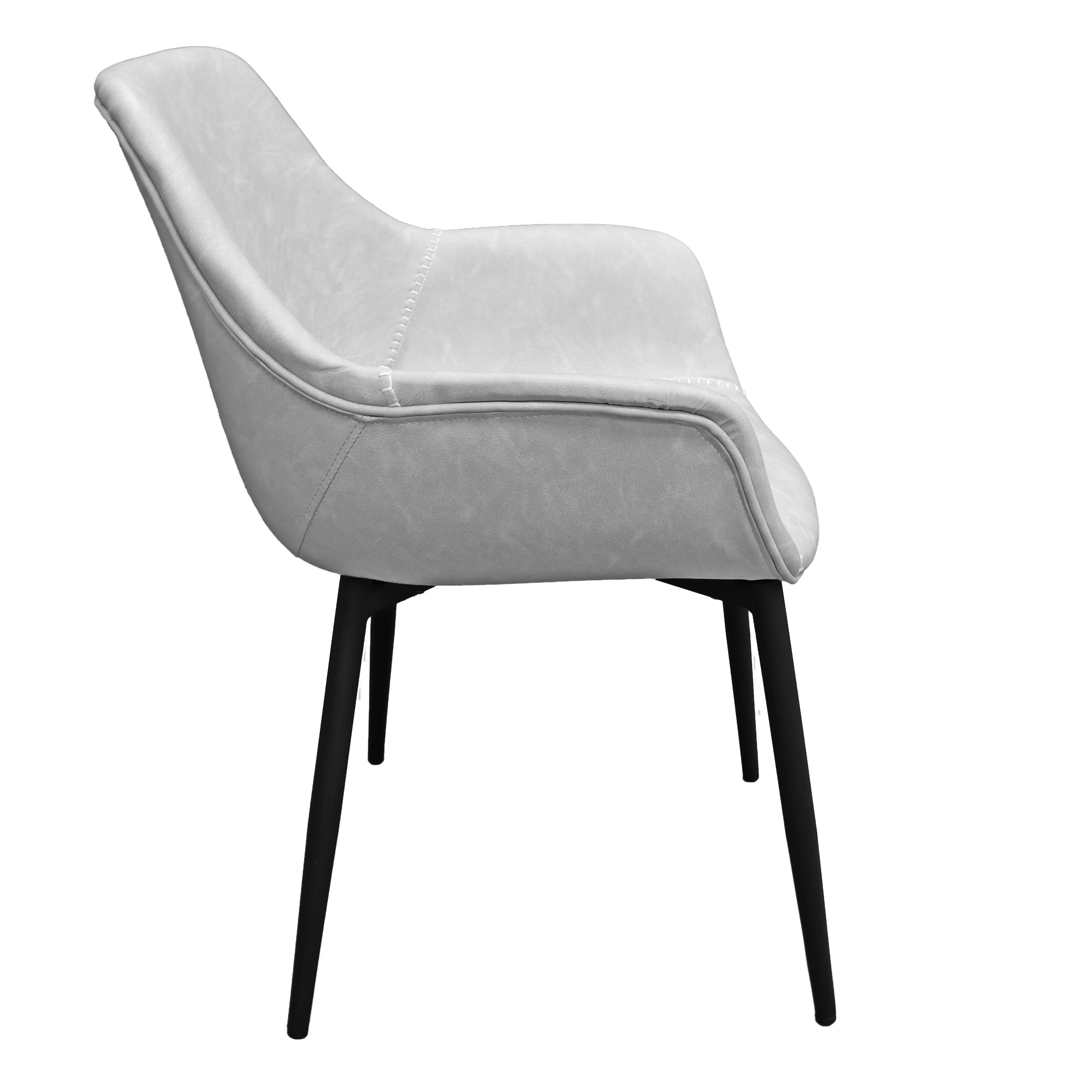Markley Modern Leather Dining Arm Chair With Metal Legs Set of 4, Light Grey