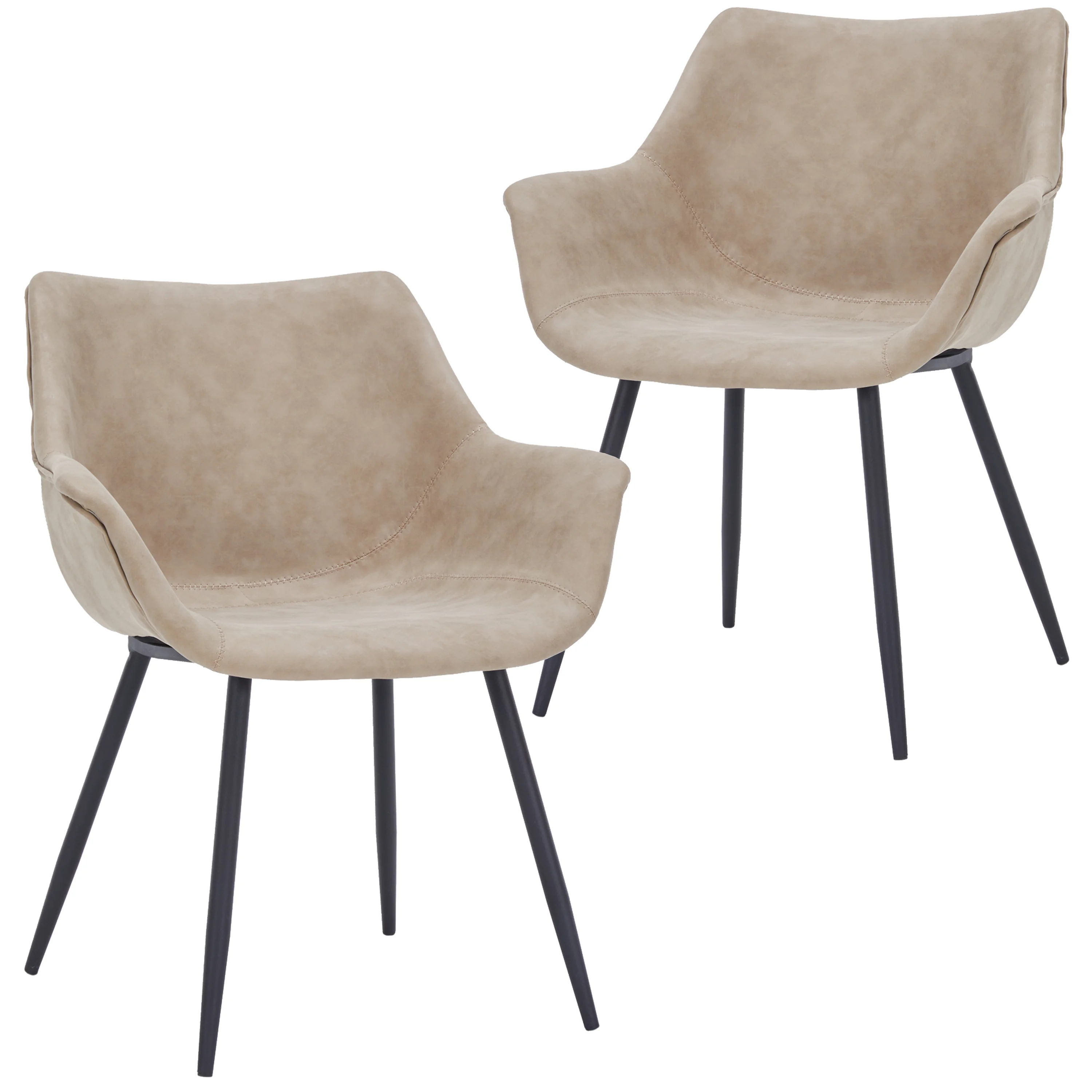 Markley Modern Leather Dining Arm Chair Set of 2 in Taupe