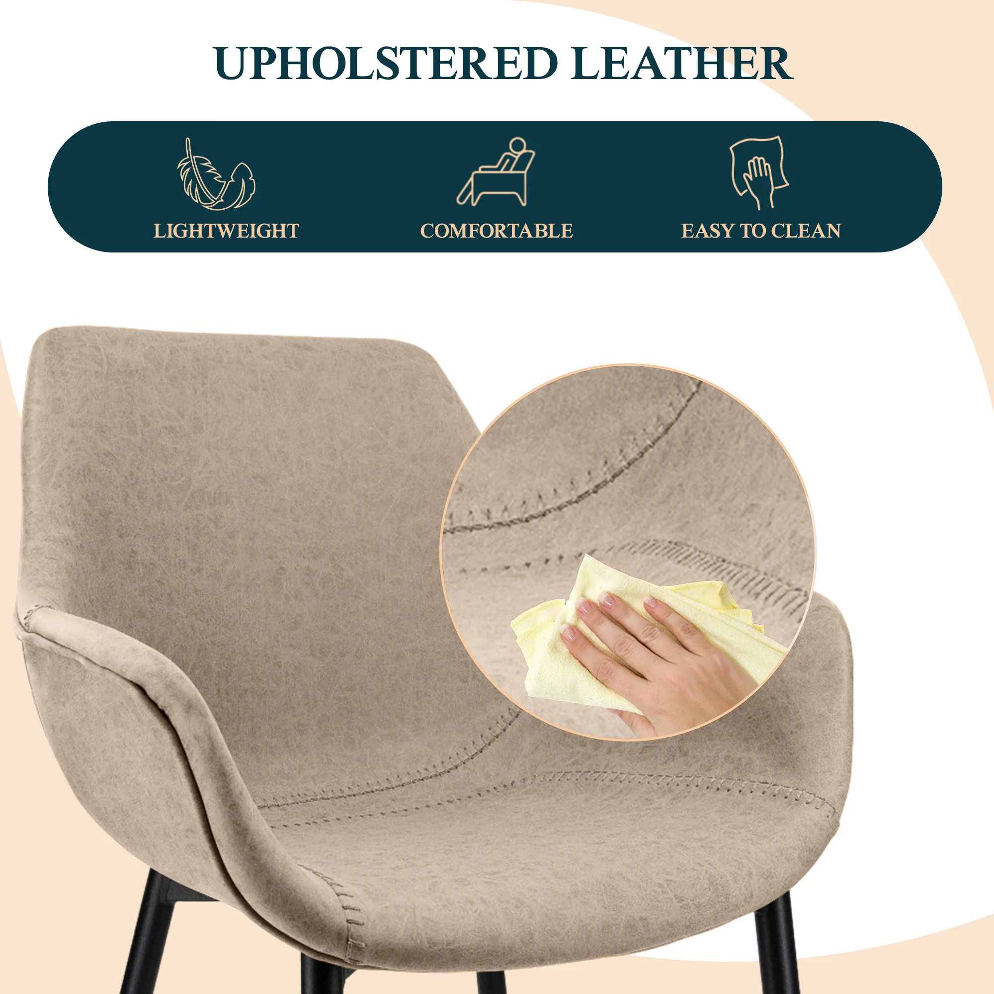 Markley Modern Leather Dining Arm Chair Set of 4 in Taupe