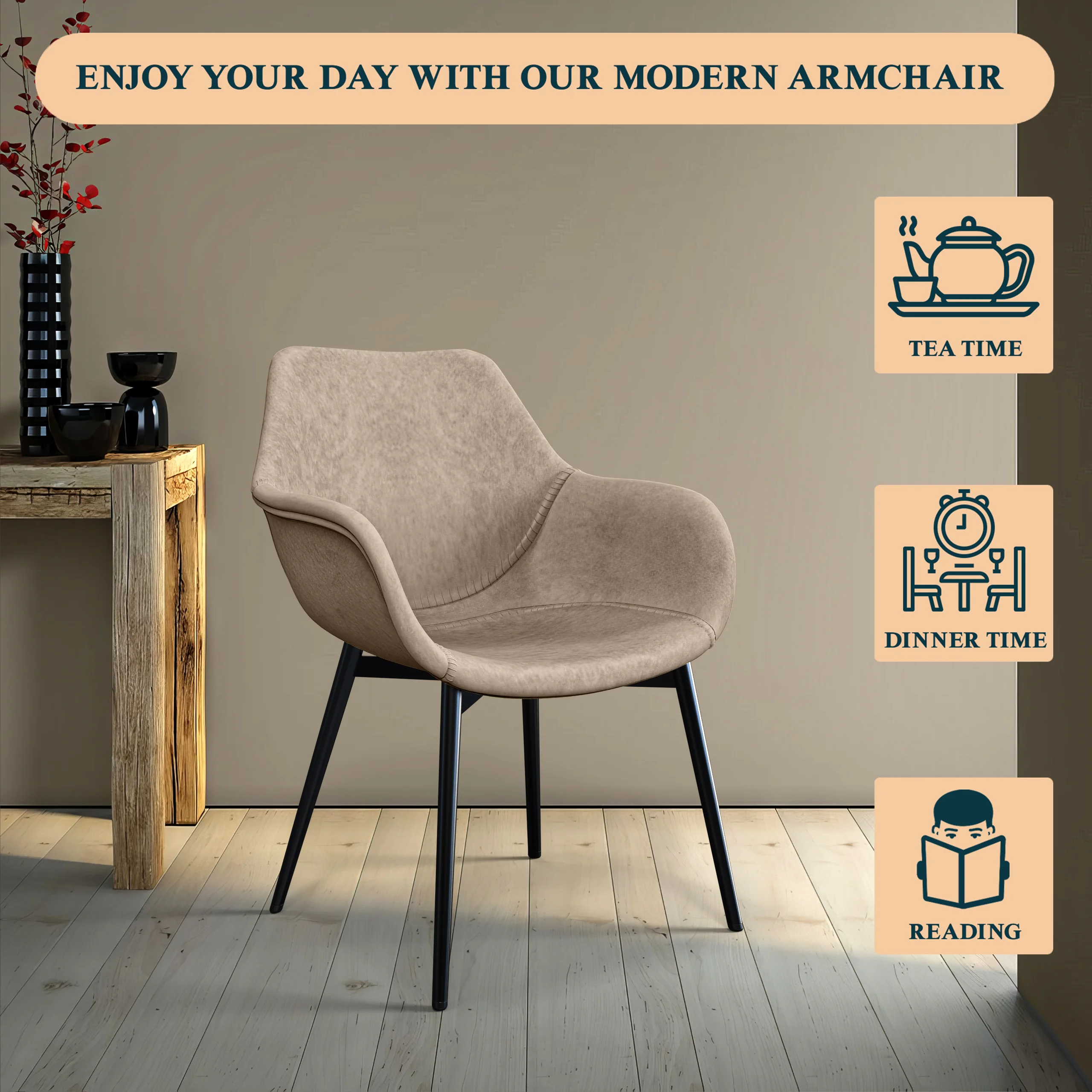 Markley Modern Leather Dining Arm Chair Set of 4 in Taupe