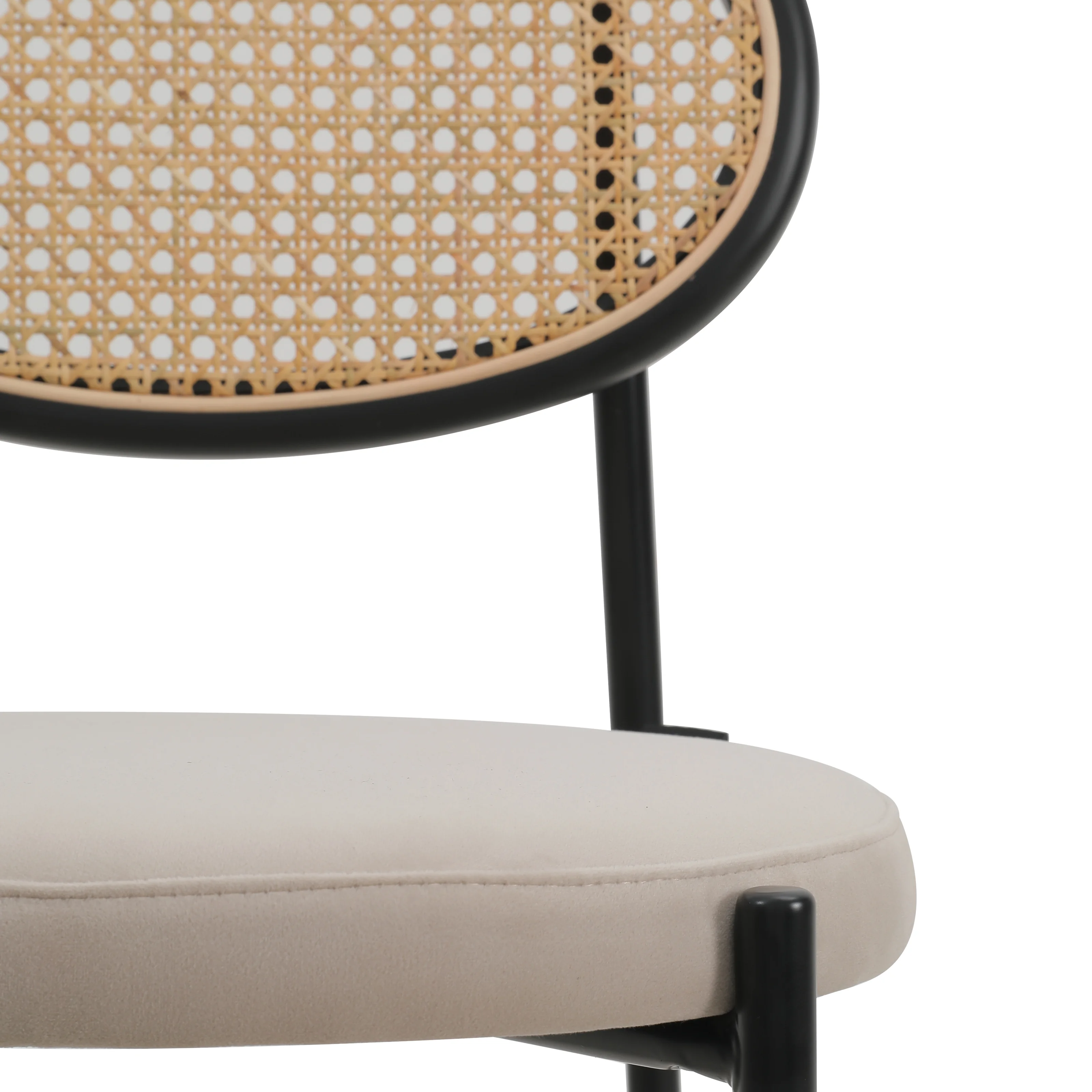 Euston Modern Wicker Bar Stool With Black Steel Frame in Beige