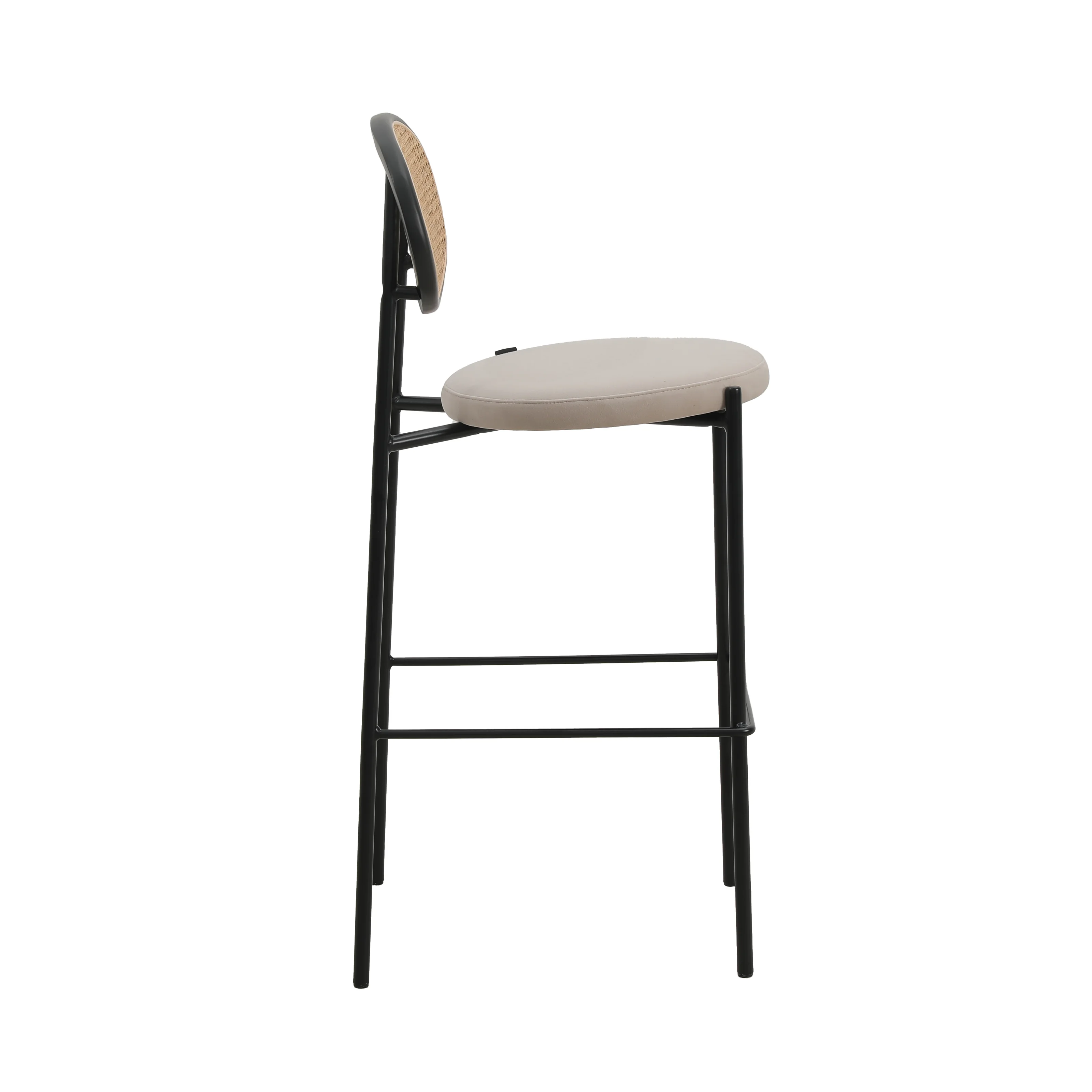 Euston Modern Wicker Bar Stool With Black Steel Frame in Beige