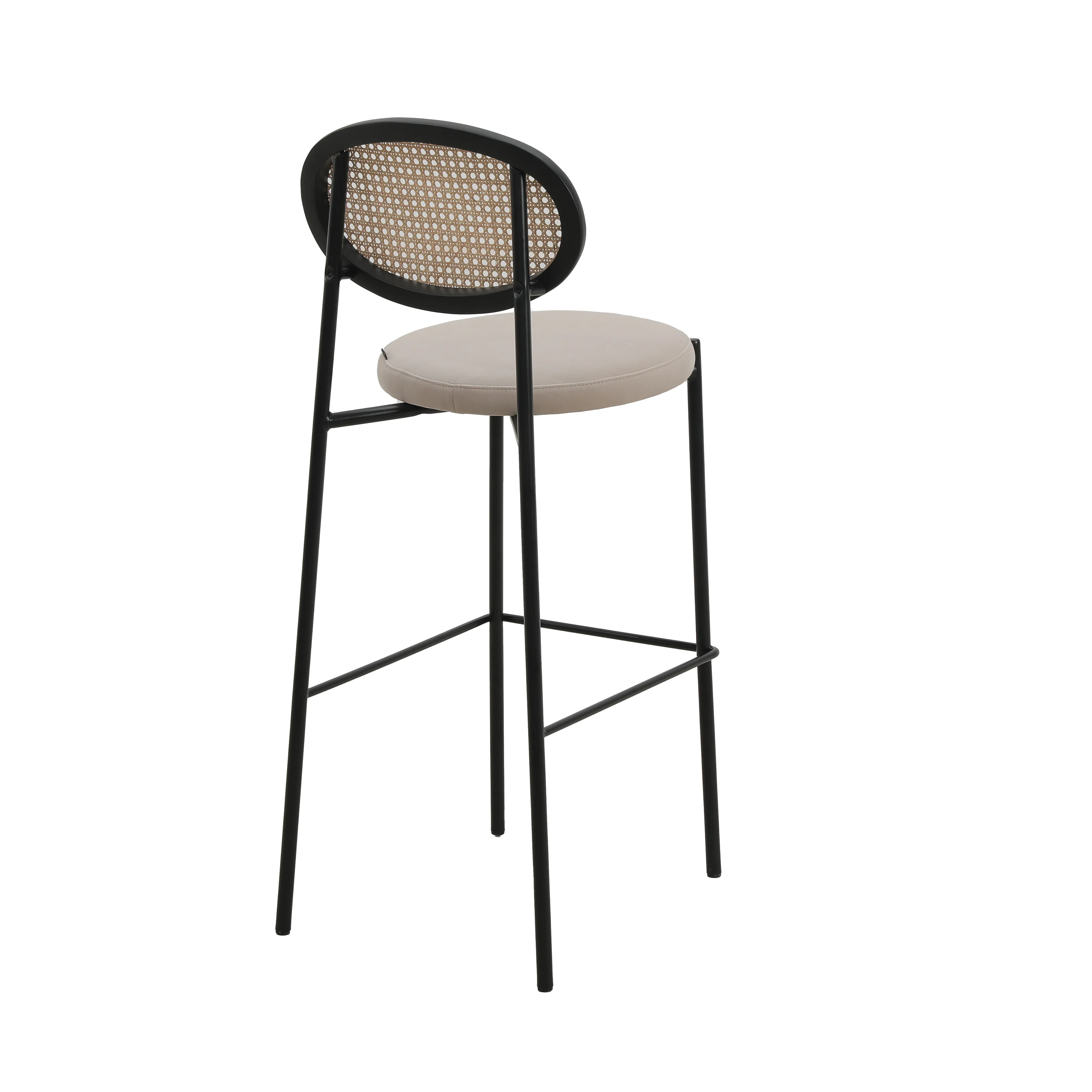 Euston Modern Wicker Bar Stool With Black Steel Frame, Set of 2 in Beige