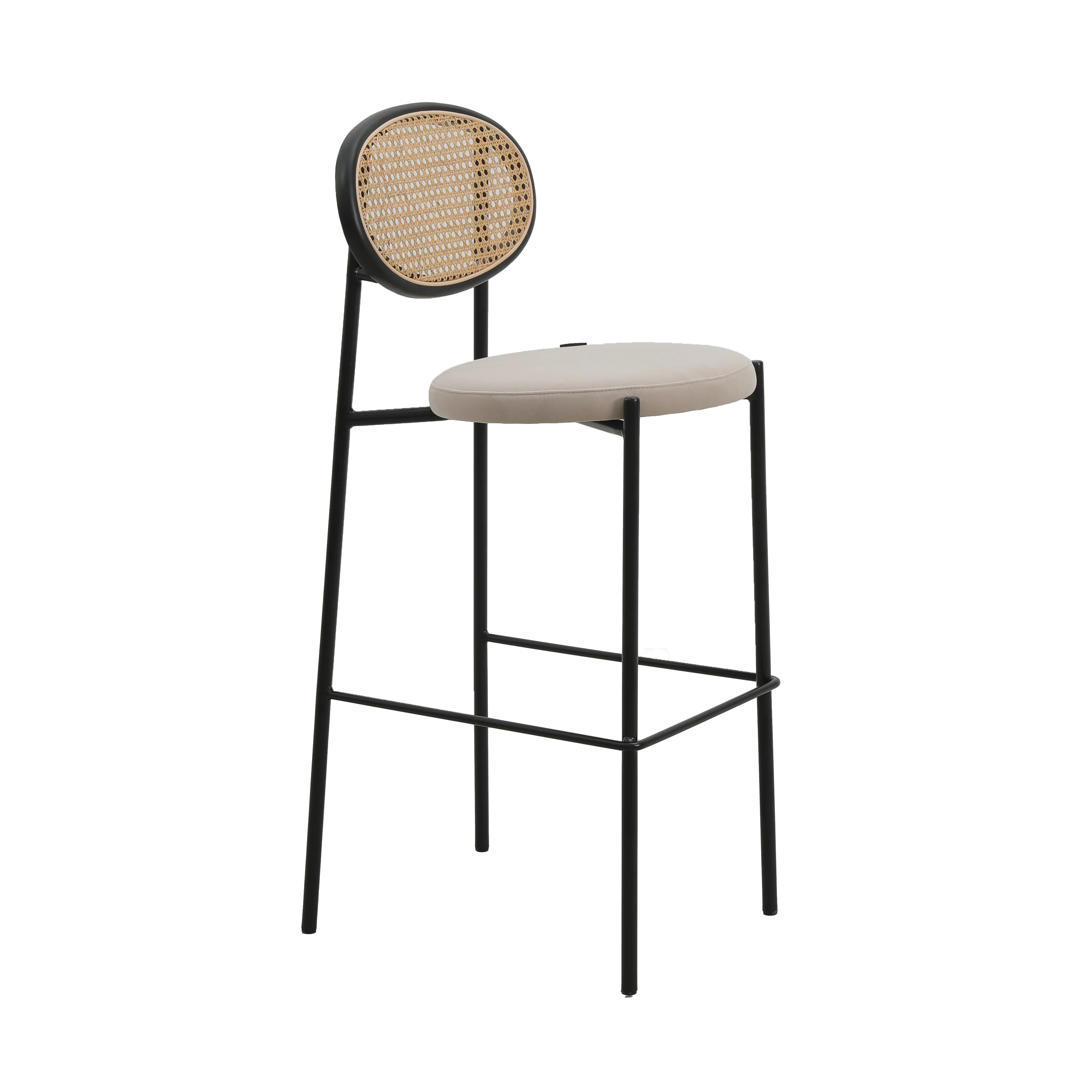Euston Modern Wicker Bar Stool With Black Steel Frame, Set of 2 in Beige