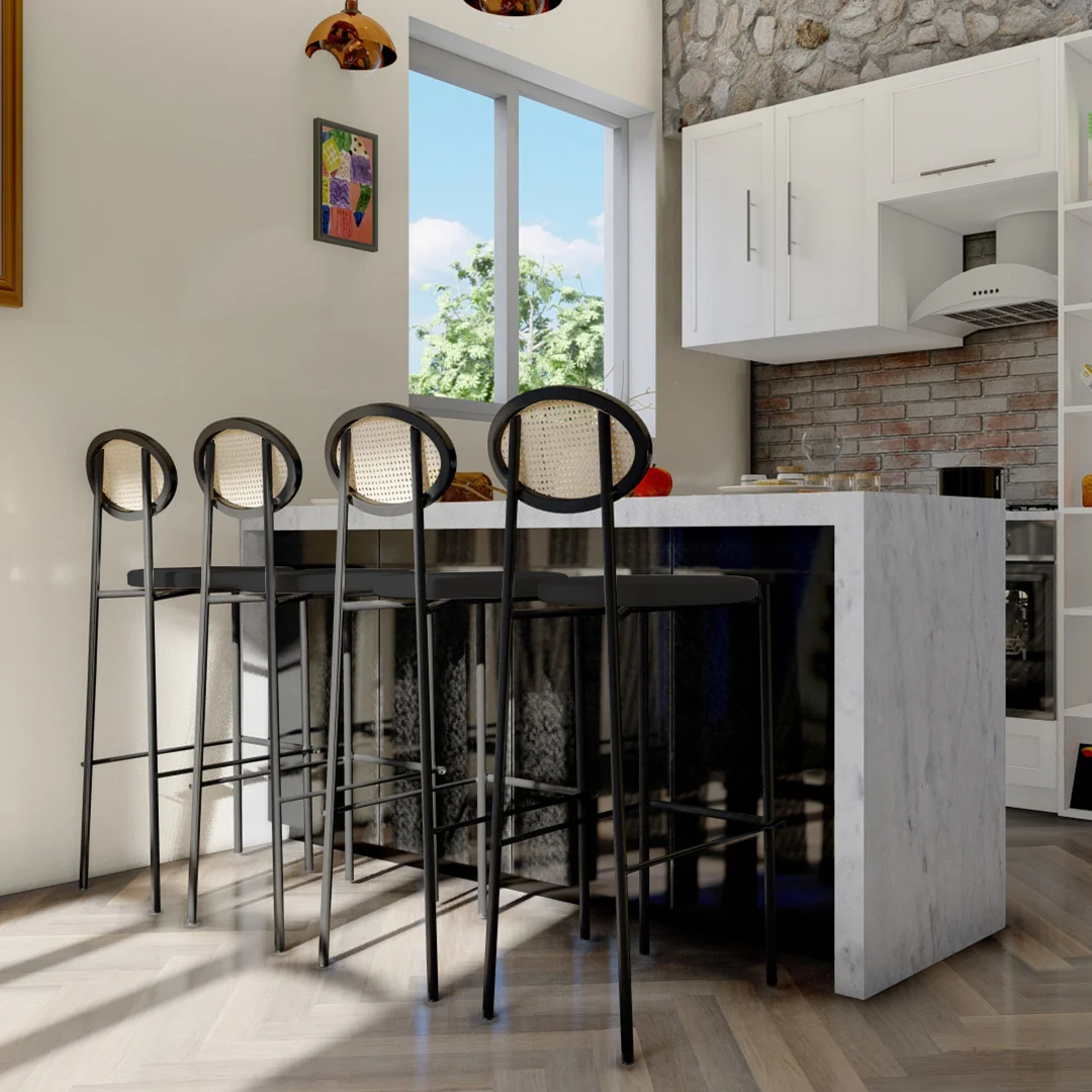 Euston Modern Wicker Bar Stool With Black Steel Frame in Black