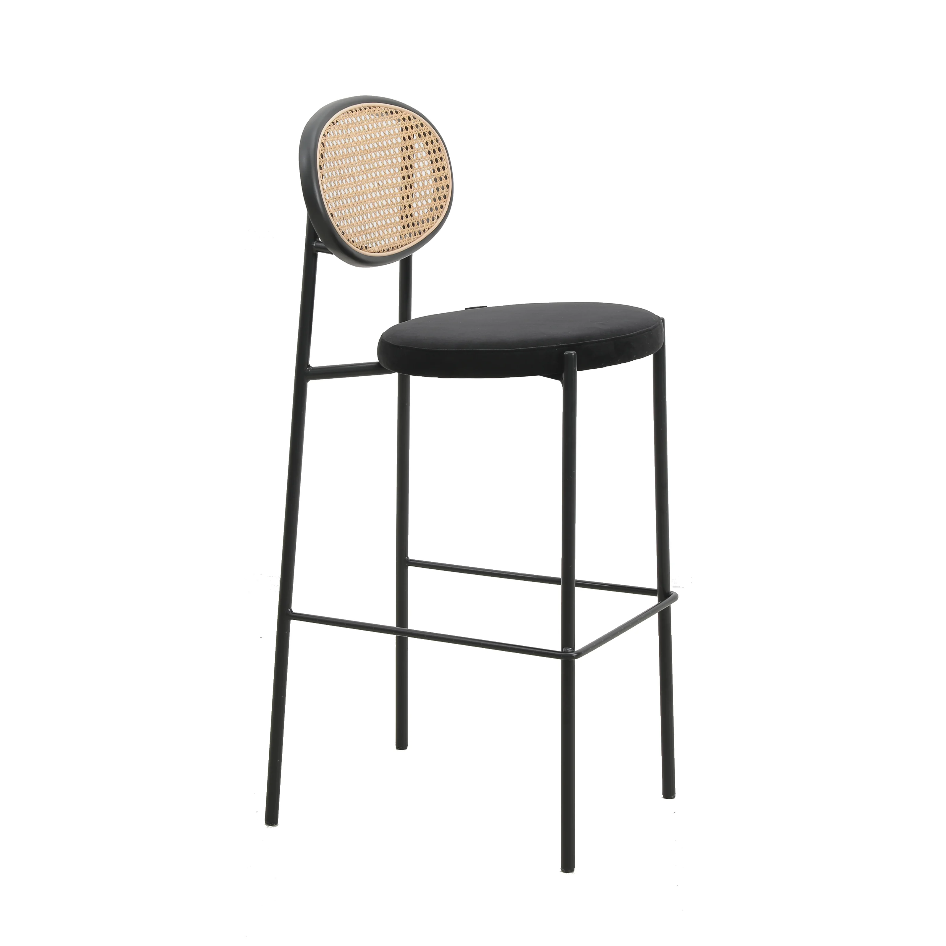Euston Modern Wicker Bar Stool With Black Steel Frame in Black