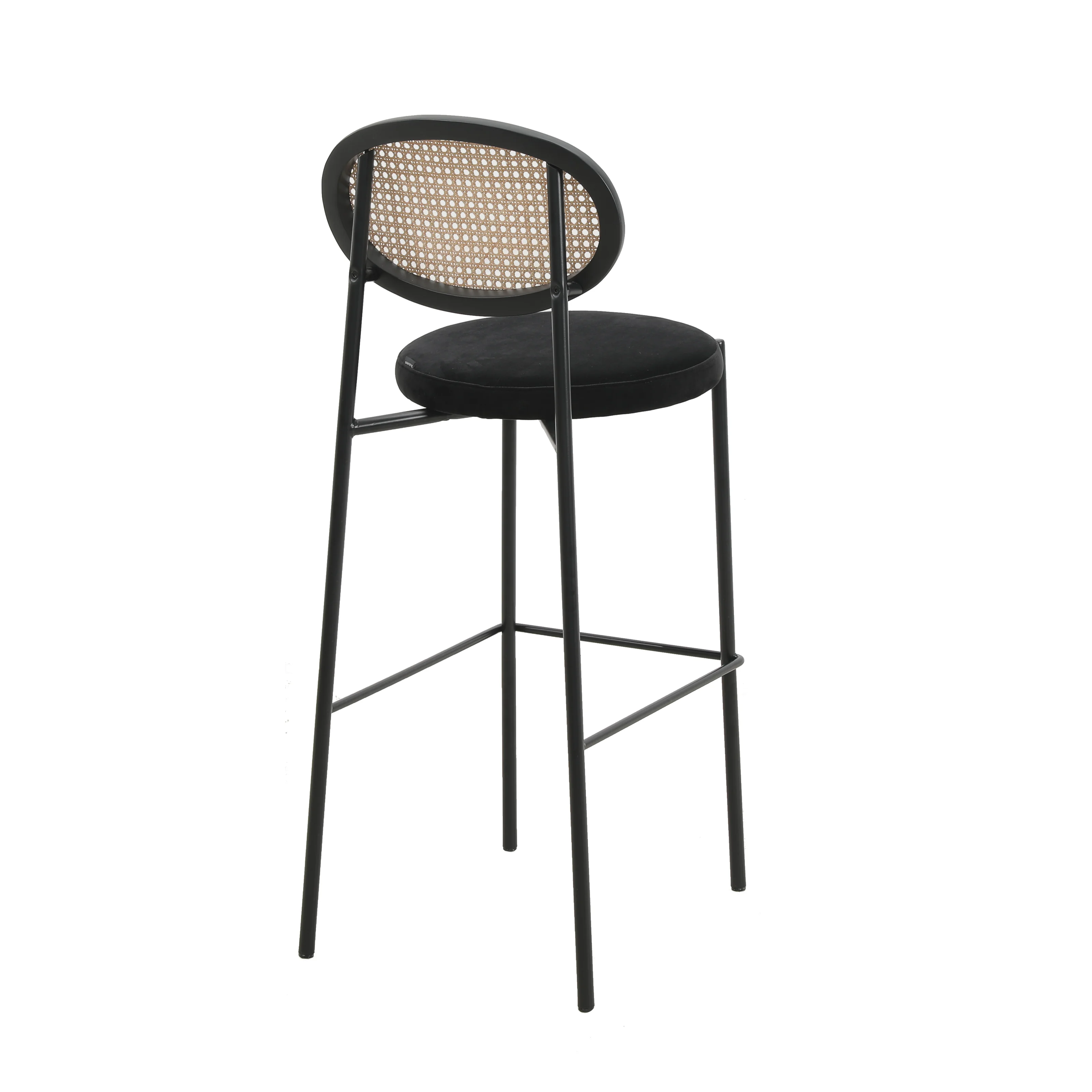 Euston Modern Wicker Bar Stool With Black Steel Frame, Set of 2 in Black