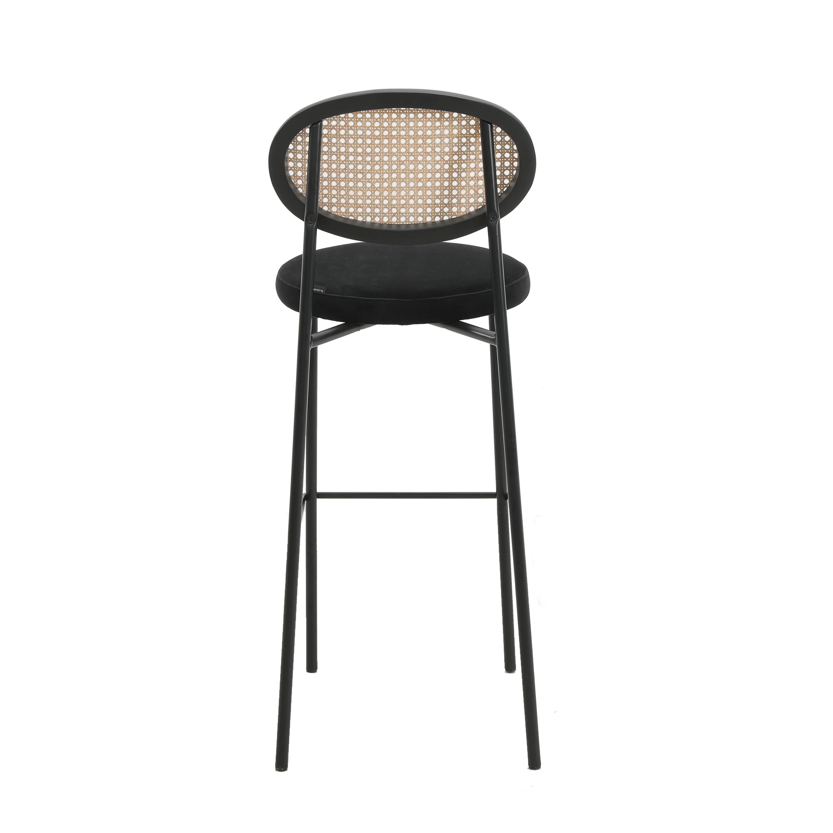 Euston Modern Wicker Bar Stool With Black Steel Frame, Set of 2 in Black