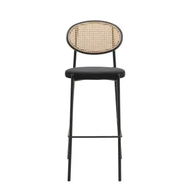 Euston Modern Wicker Bar Stool With Black Steel Frame, Set of 2 in Black