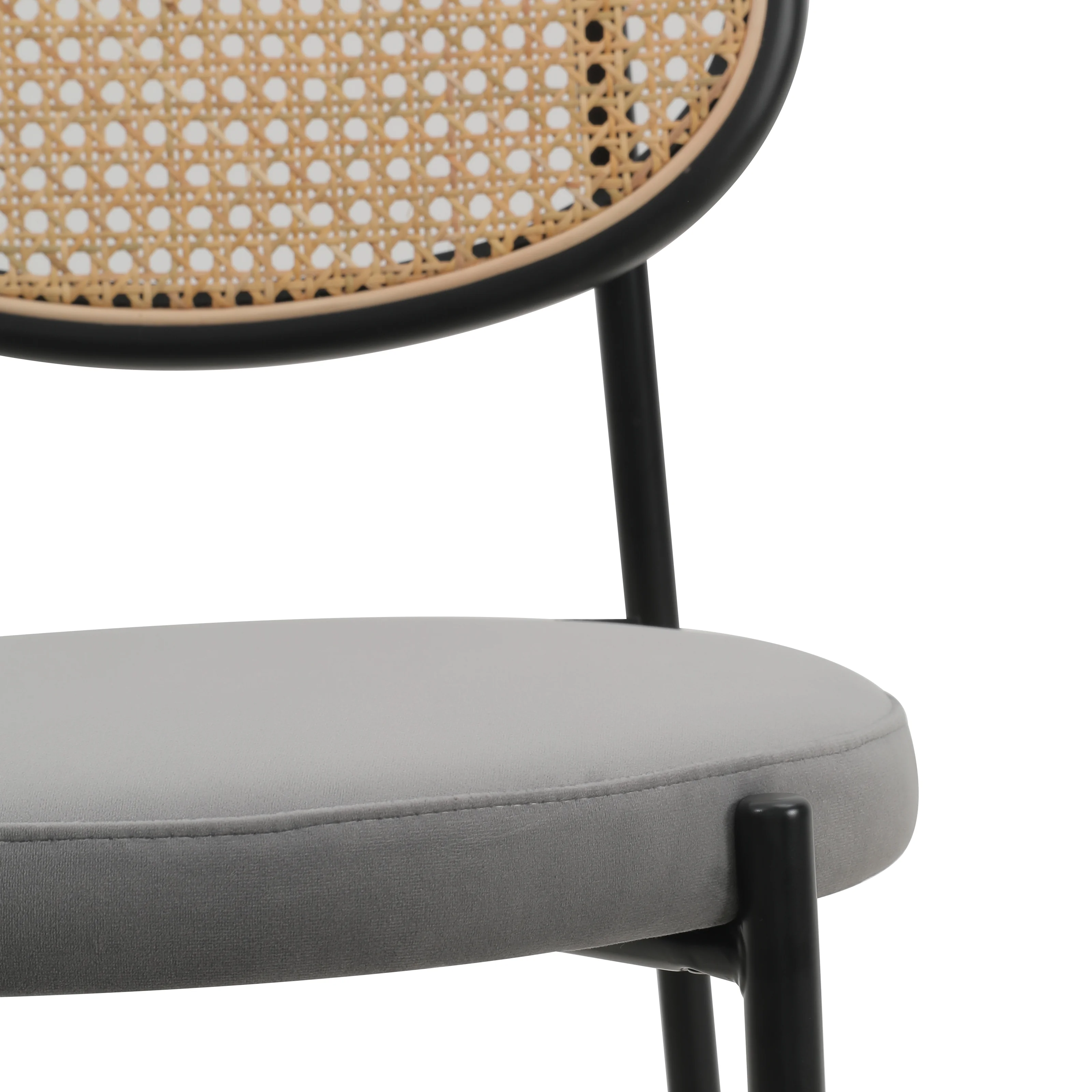 Euston Modern Wicker Bar Stool With Black Steel Frame in Grey