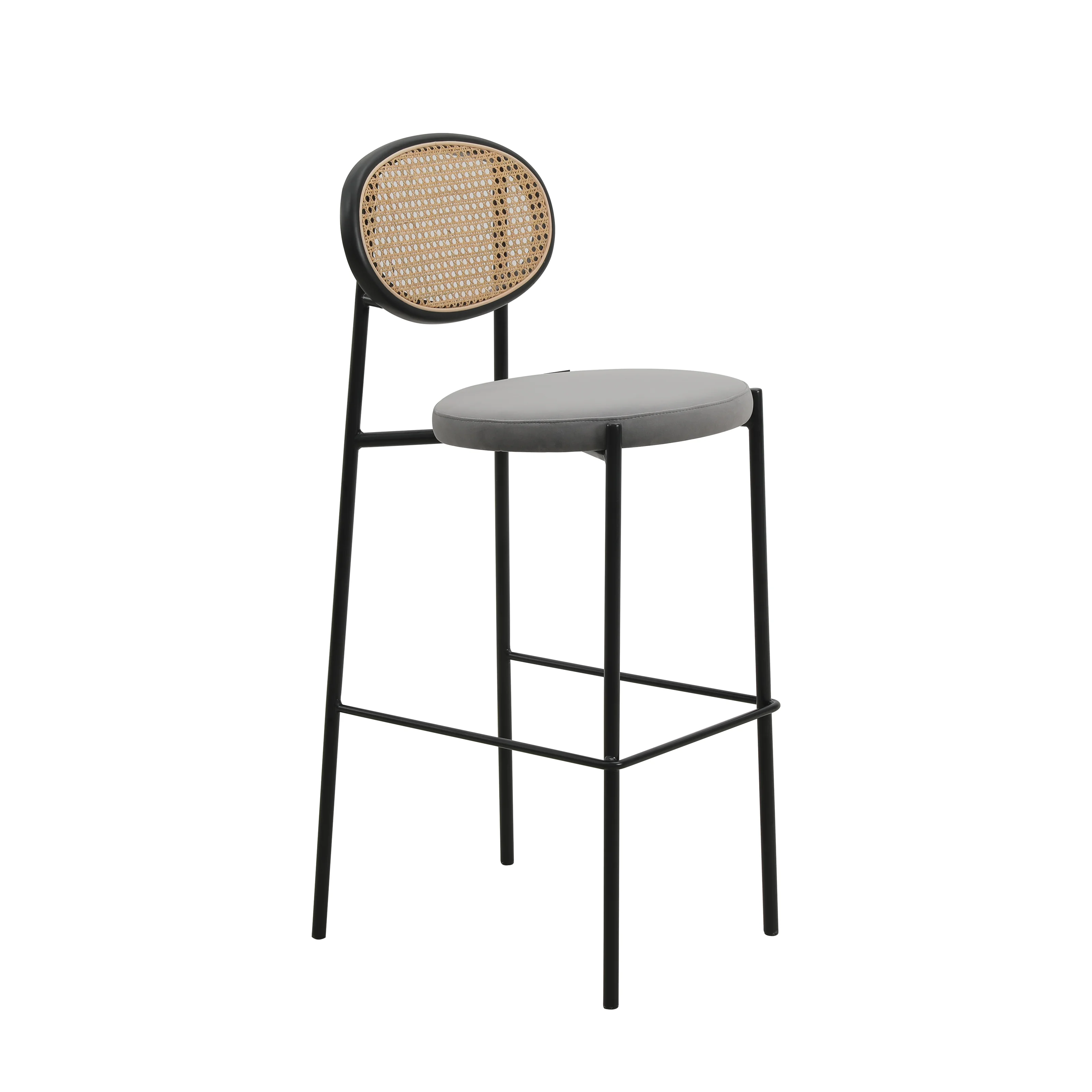 Euston Modern Wicker Bar Stool With Black Steel Frame in Grey