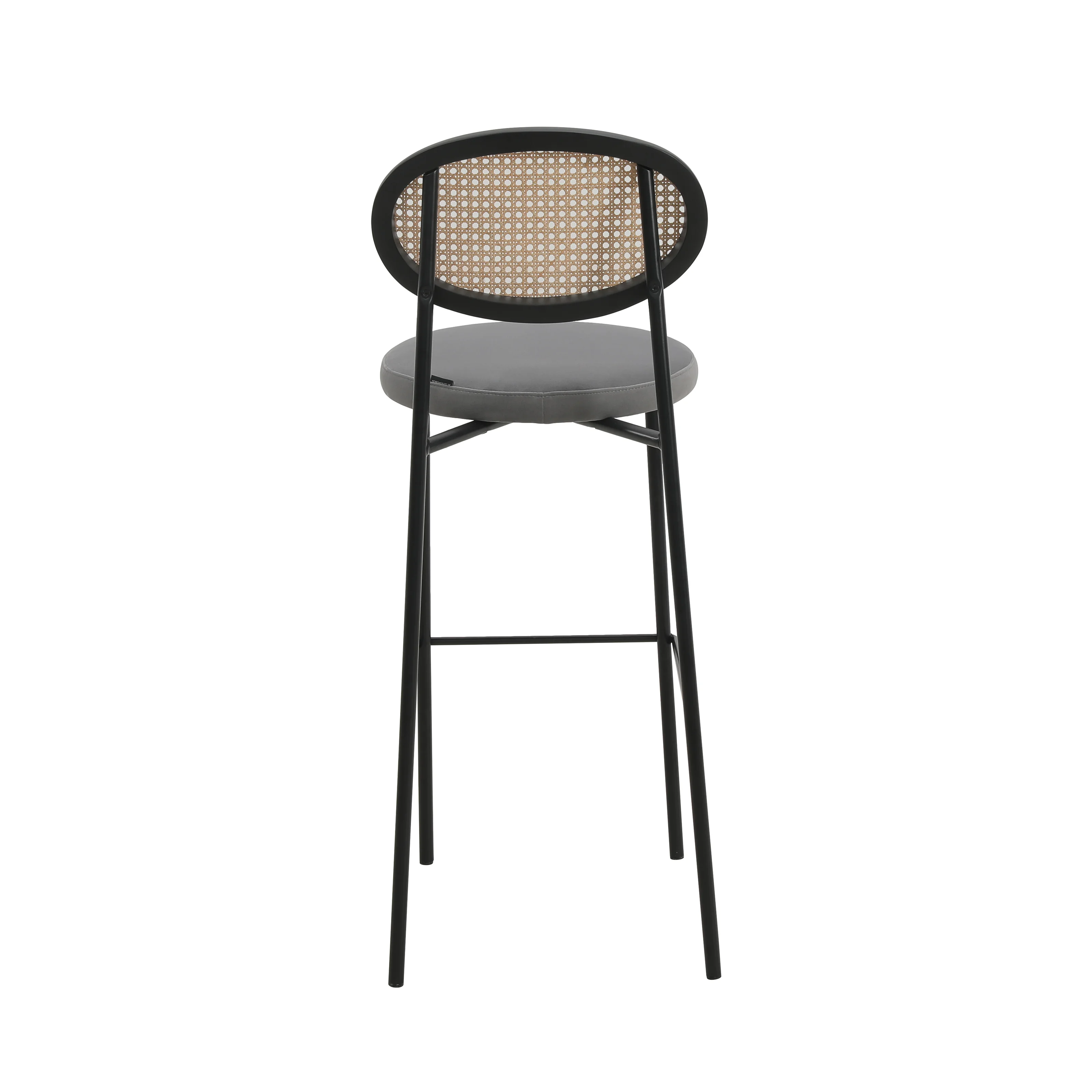 Euston Modern Wicker Bar Stool With Black Steel Frame, Set of 2 in Grey